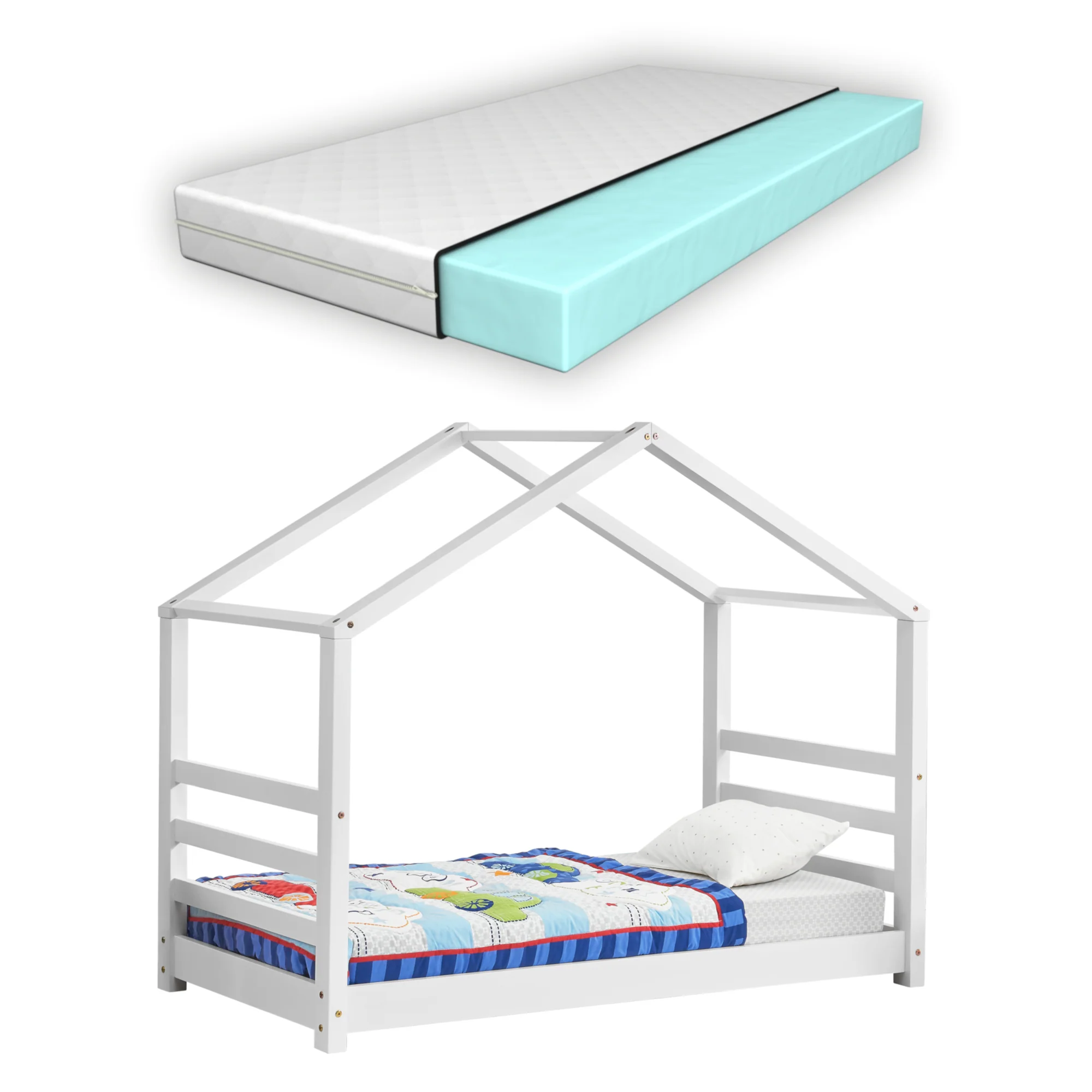 Kinderbed grenen huisbed incl. matras - verschillende maten en kleuren - Image 3