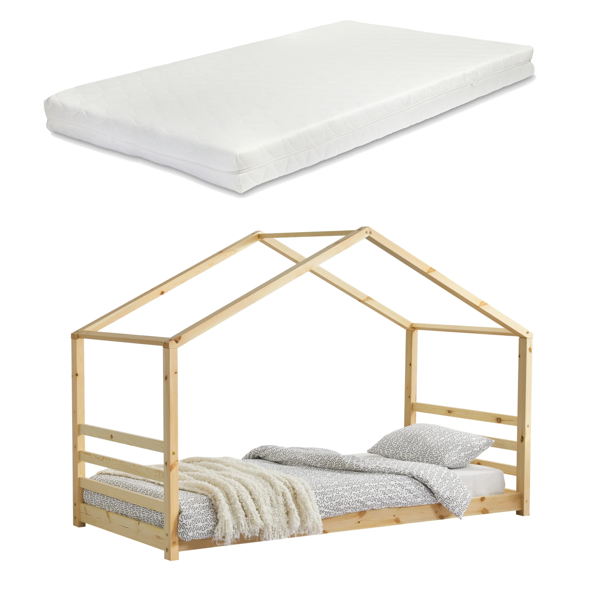 Kinderbed grenen huisbed incl. matras - verschillende maten en kleuren - Image 4