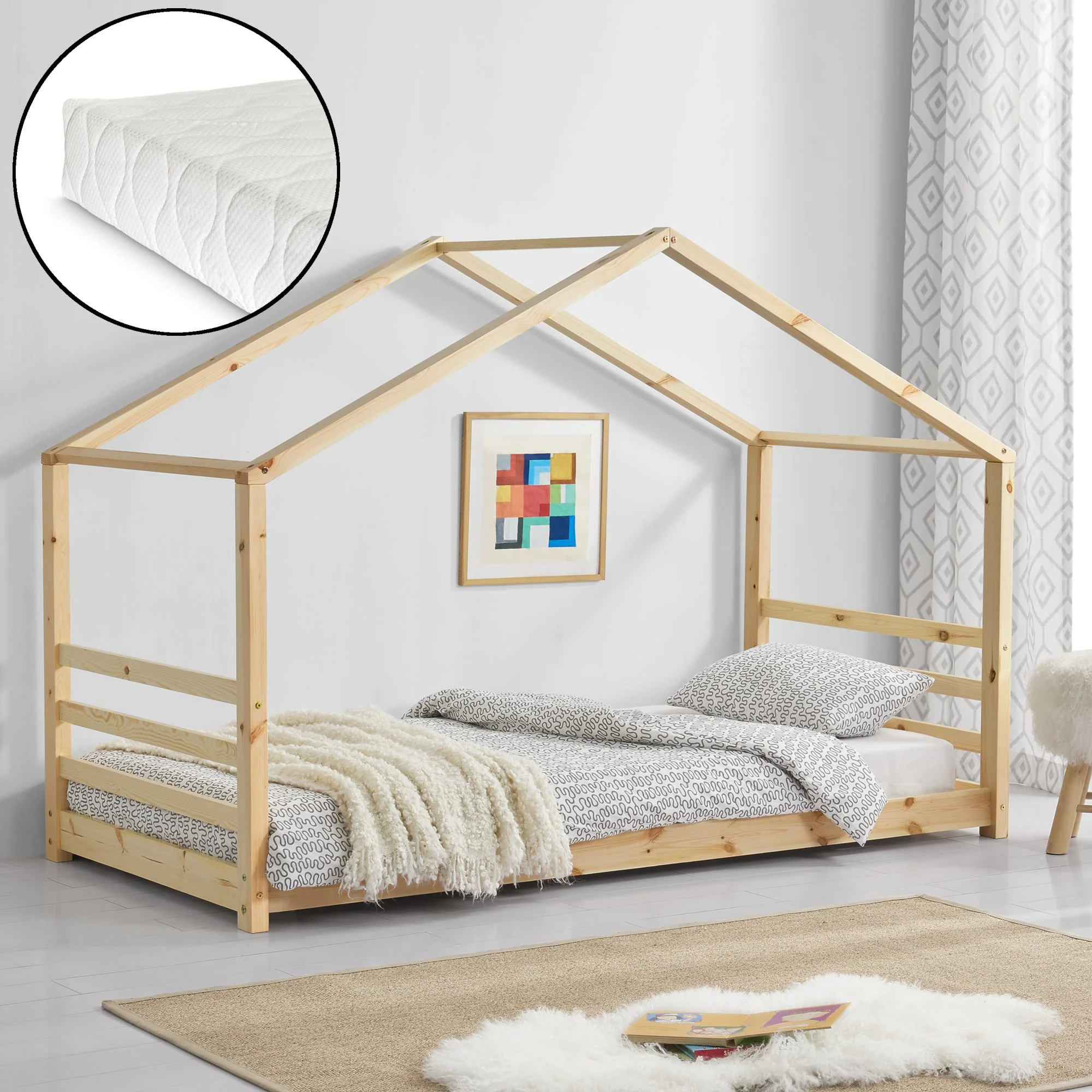 Kinderbed grenen huisbed incl. matras - verschillende maten en kleuren - Image 9