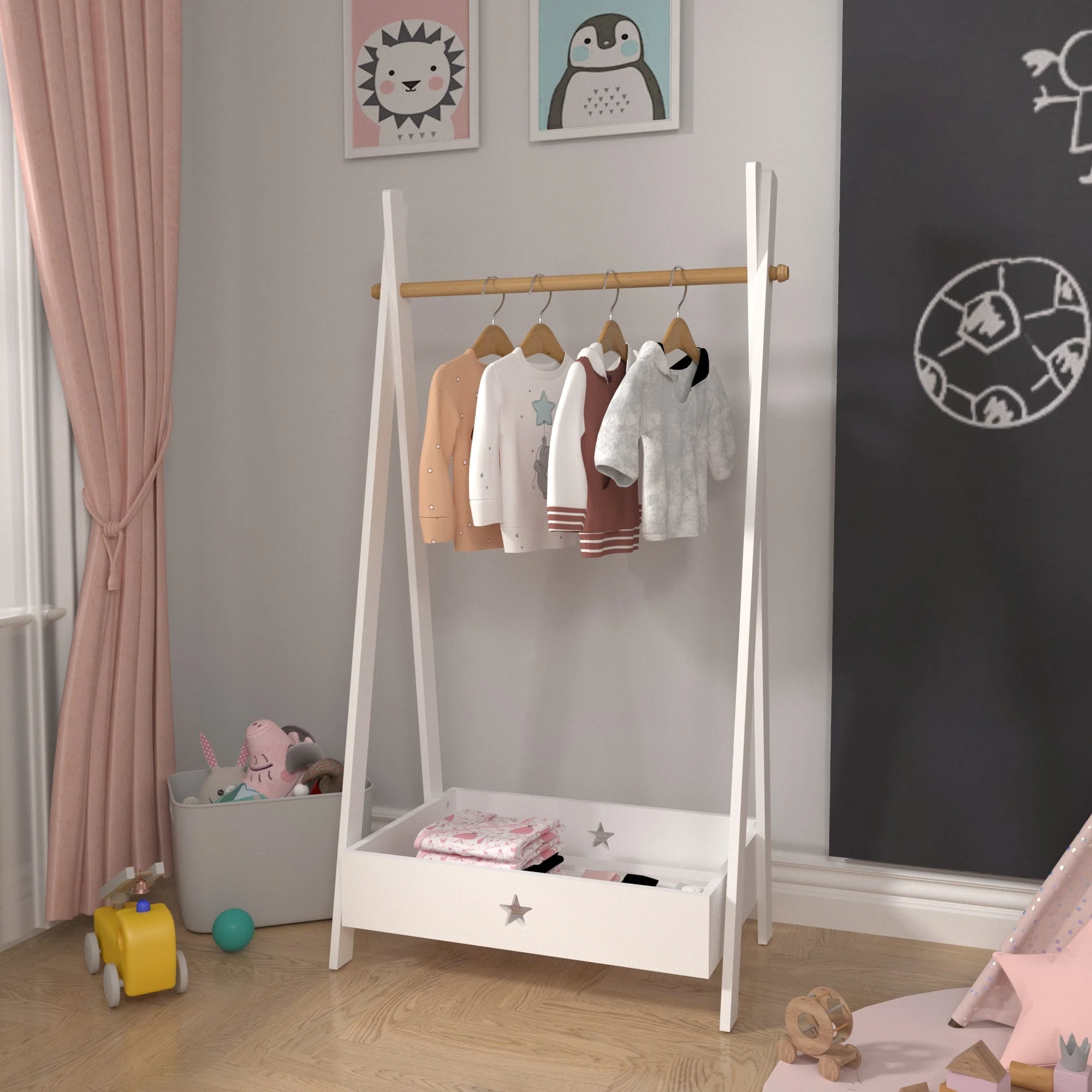 [en.casa] Kinder kledingrek Laxe 126x73x43 cm wit en houtkleurig - Image 2
