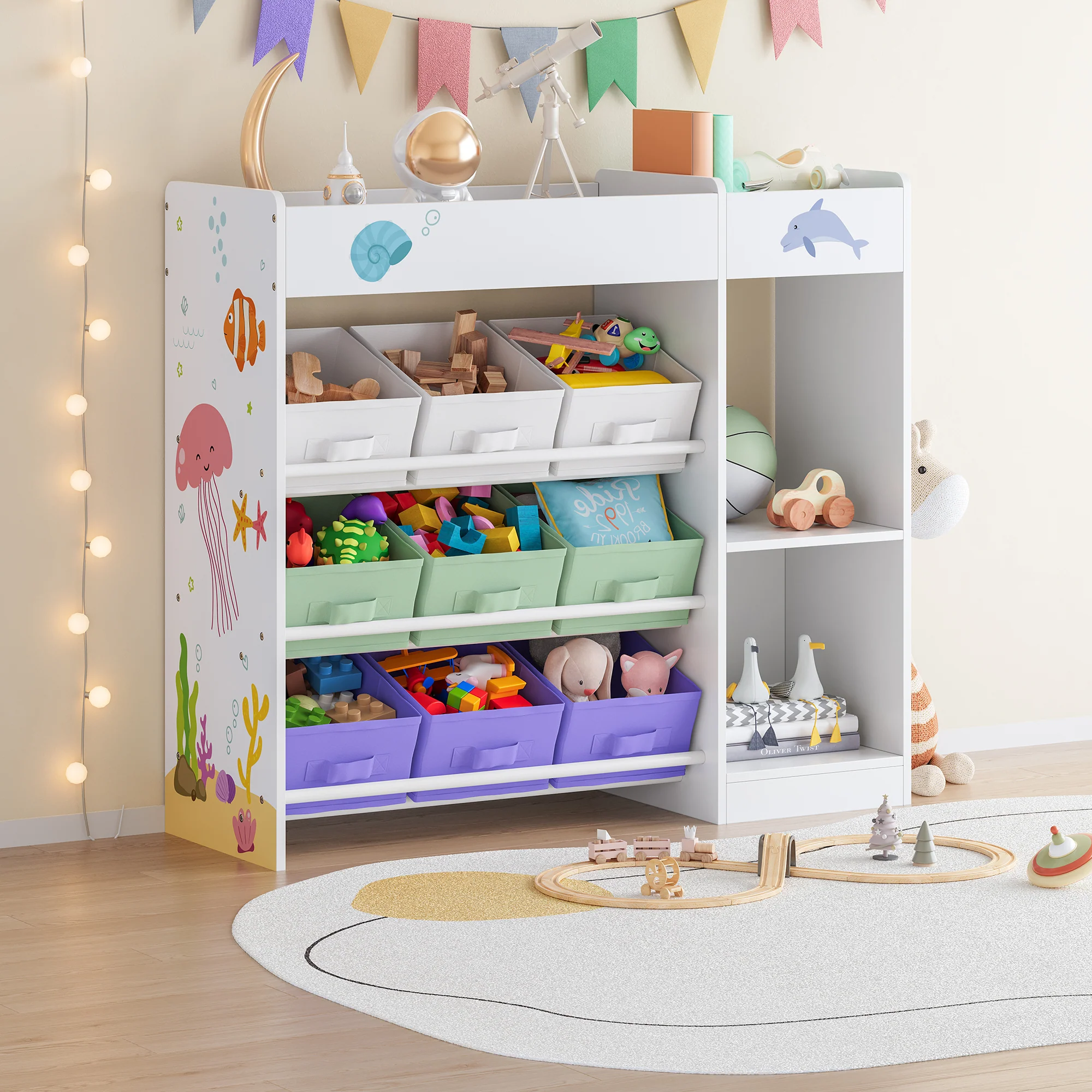 Kinderkast Farusa wit met Aqua Dream motief [en.casa]