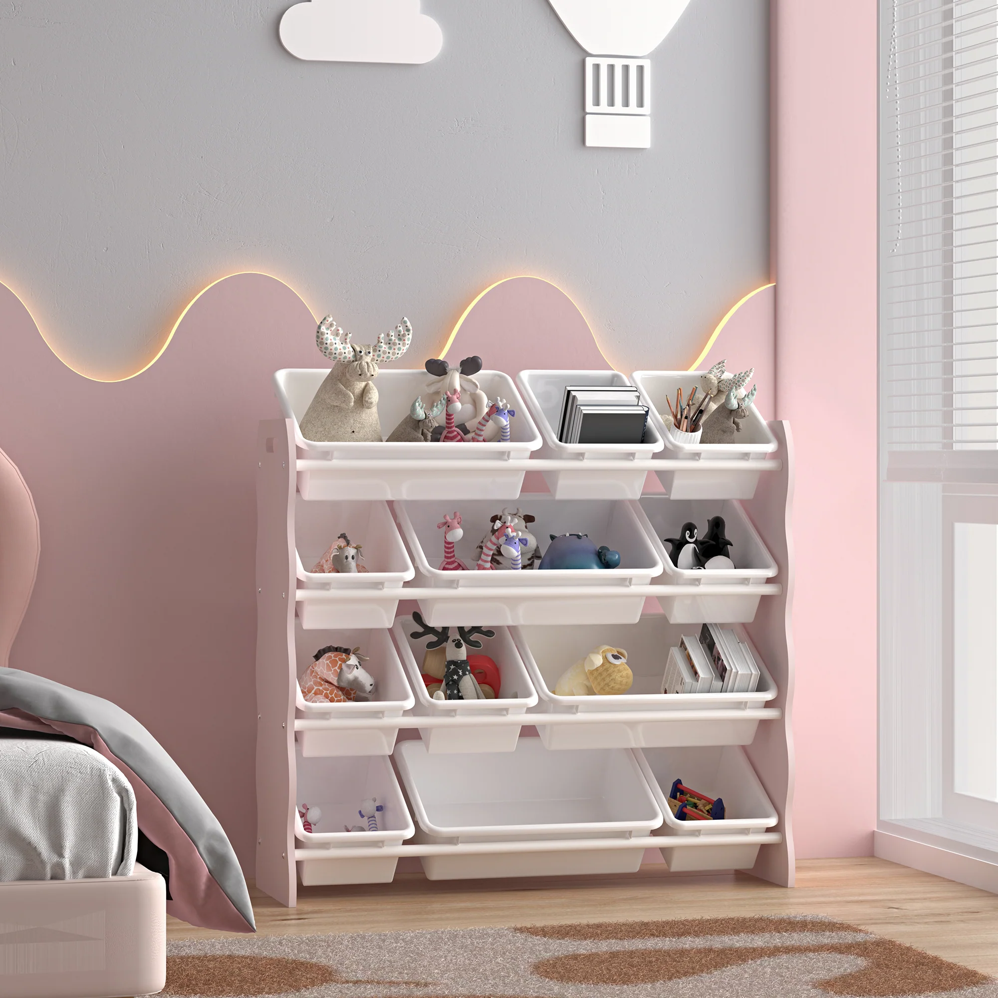 Kinderkast Vestnes met 12 boxen 78x86x27 cm roze en wit [en.casa]