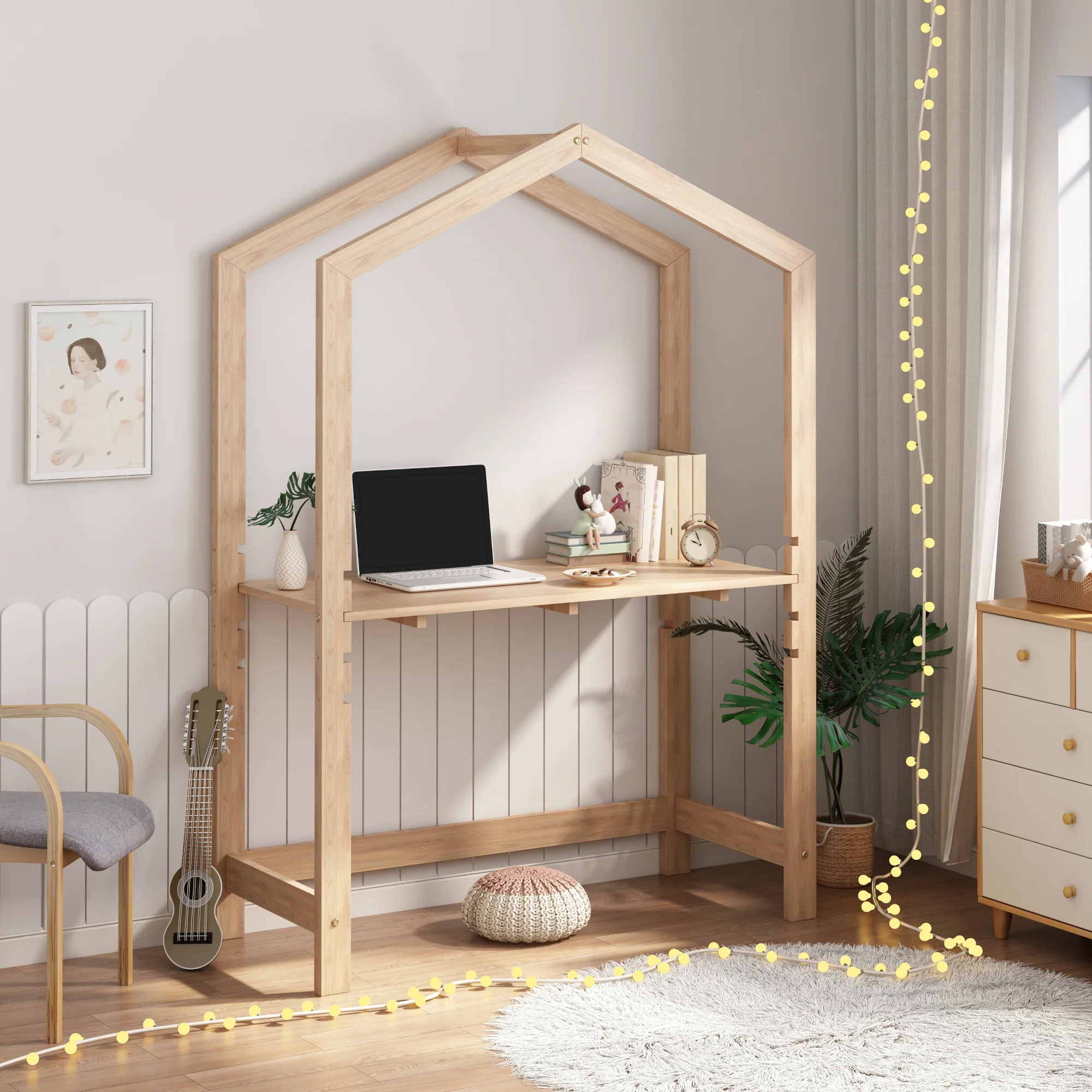 [en.casa] Kinderbureau Suså 160x110x50 cm verstelbaar houtkleurig