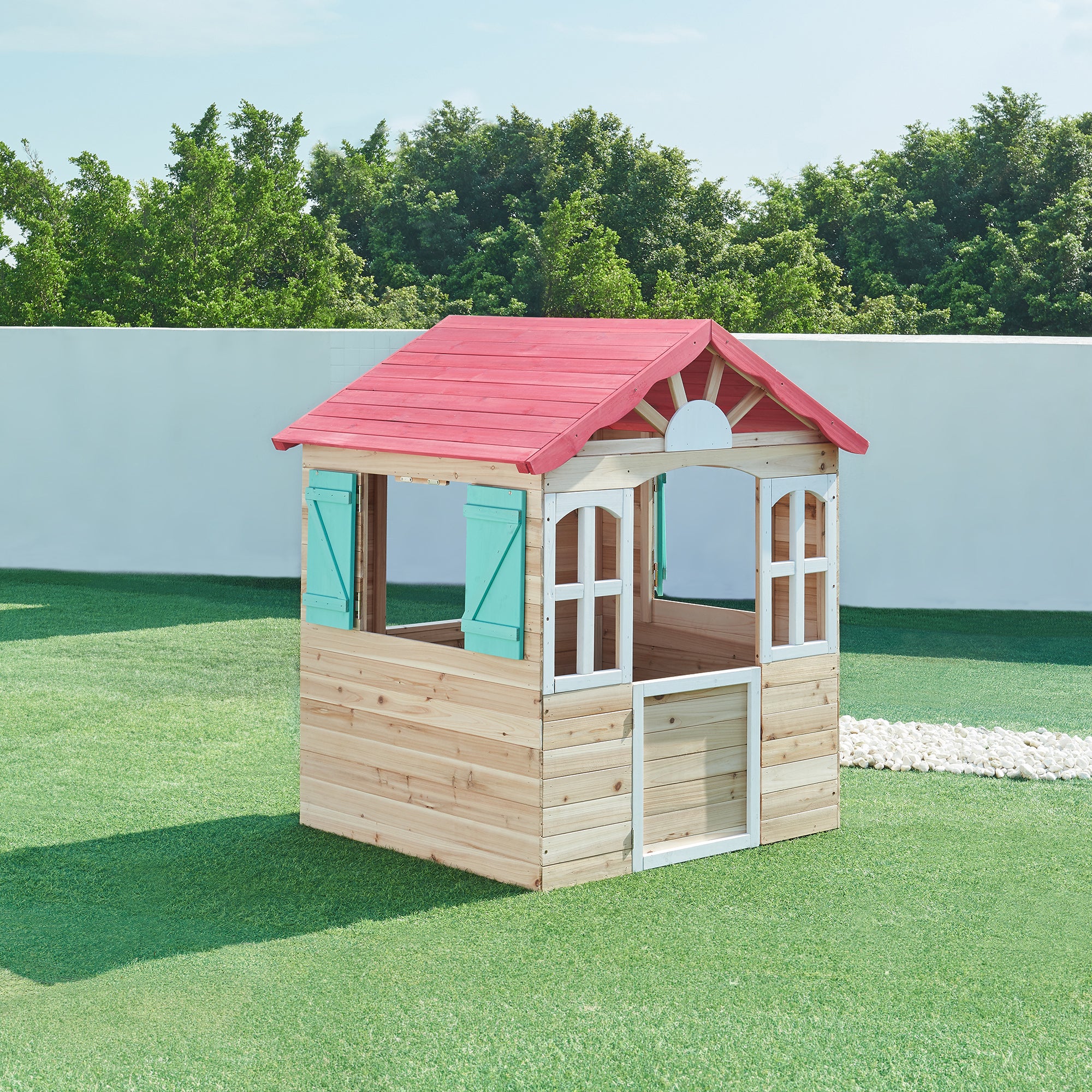 Speelhuis Lulä houten kinderhuisje voor buiten naturel rood wit groen casa.pro