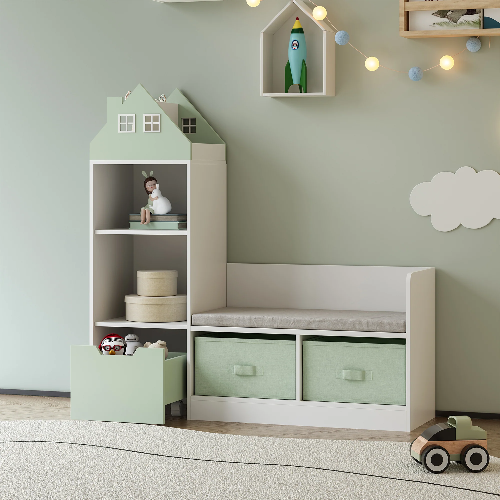Kinderrek met zitbank Vipsali 100x99x30 cm [en.casa] - Image 2