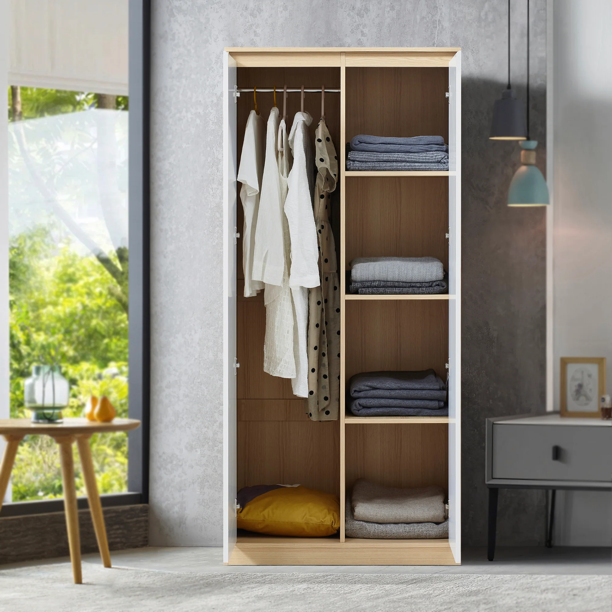[en.casa] Kledingkast Bastheim mdf eiken en wit - 4 varianten
