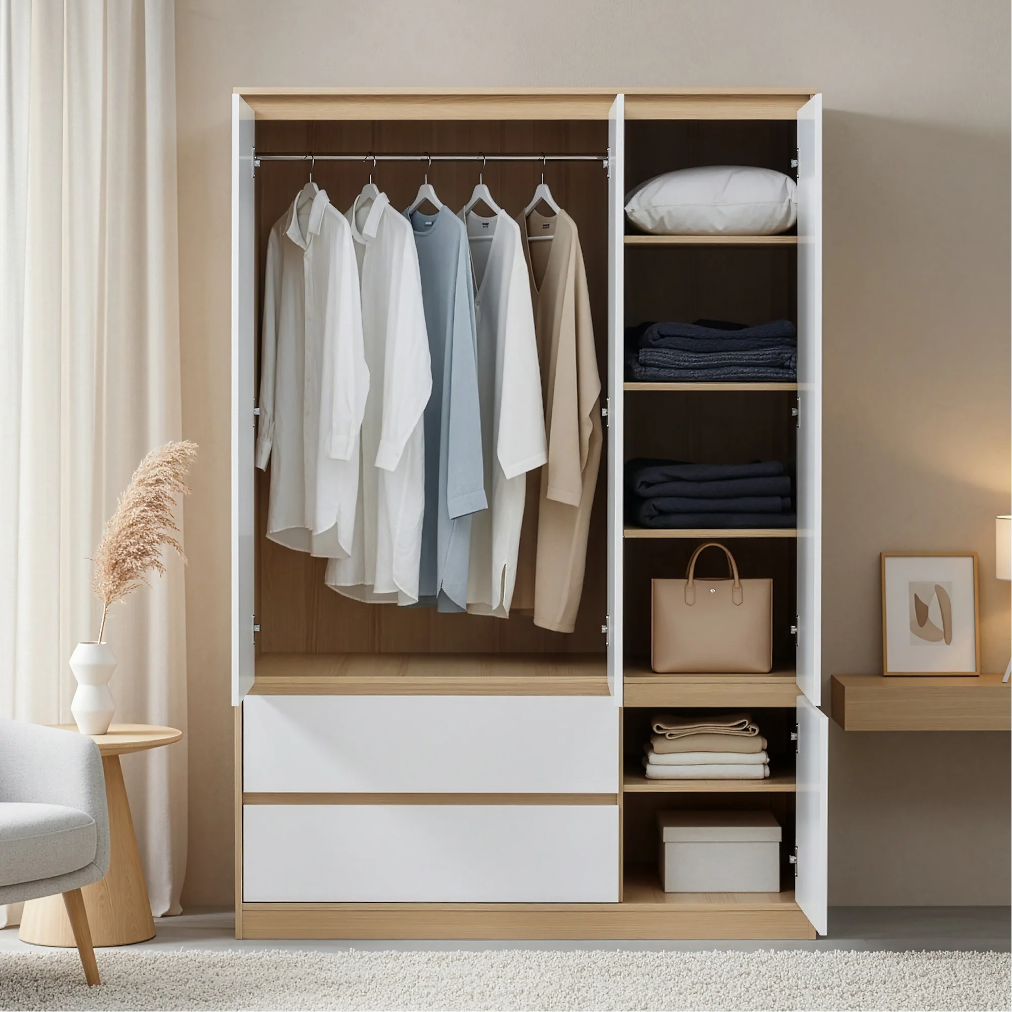 [en.casa] Kledingkast Bastheim mdf eiken en wit - 4 varianten - Image 2