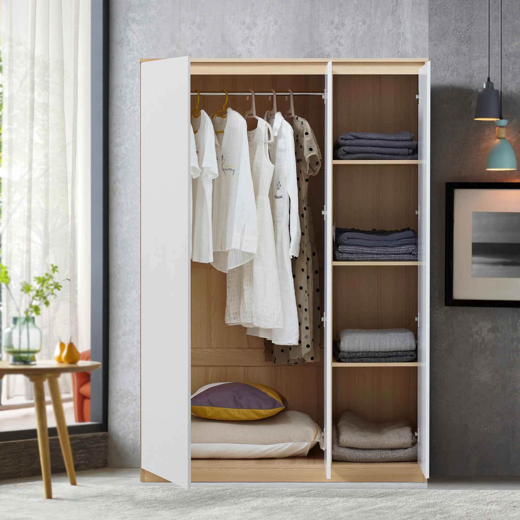 [en.casa] Kledingkast Bastheim mdf eiken en wit - 4 varianten - Image 3