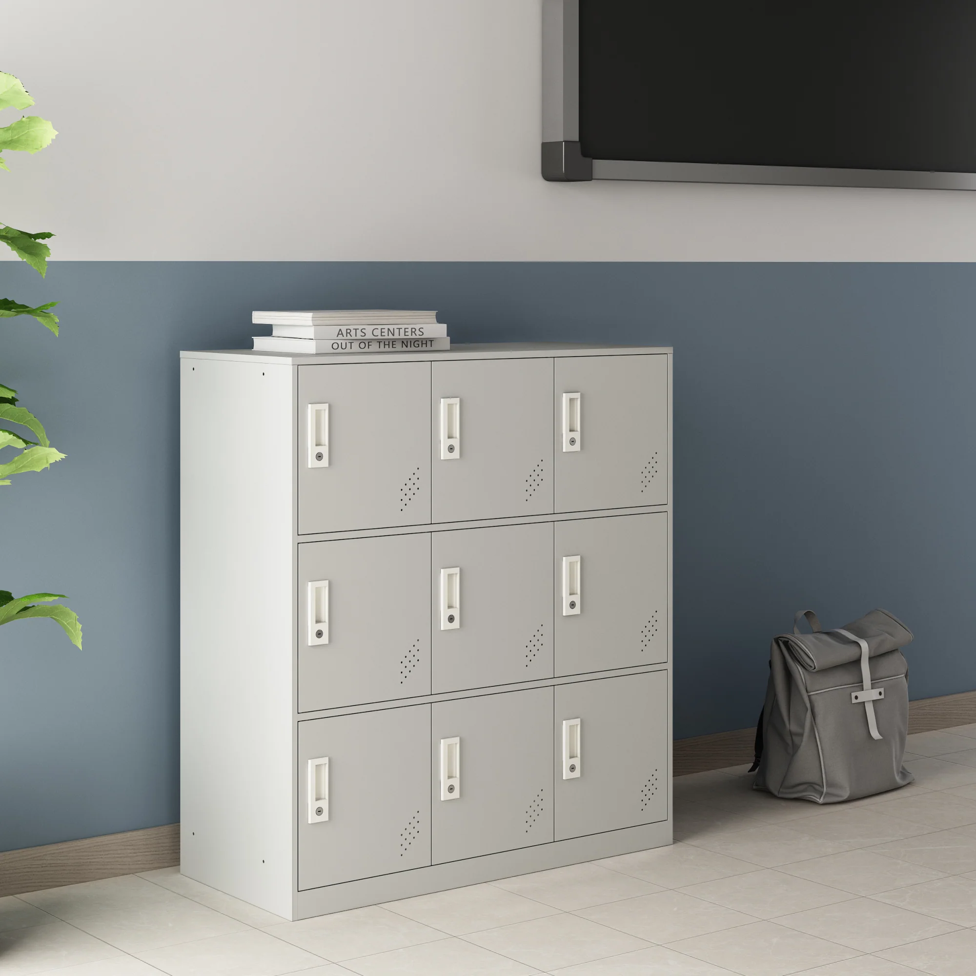 [en.casa] Metalen kast Rautavaara 100x90x40 cm lichtgrijs - 3 varianten - Image 2