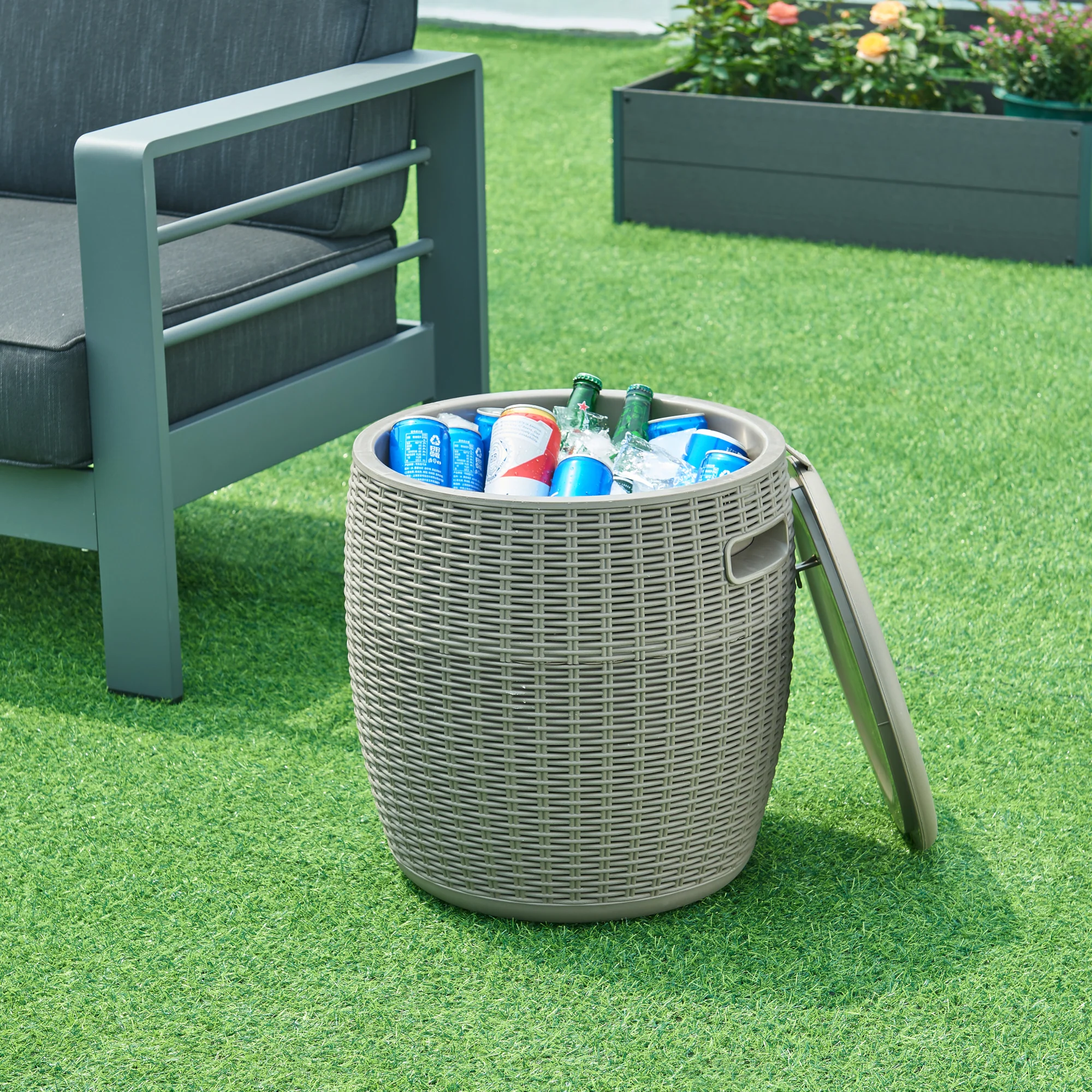Tuinbox Avetrana koelbox rond 44xØ40 cm lichtbruin casa.pro