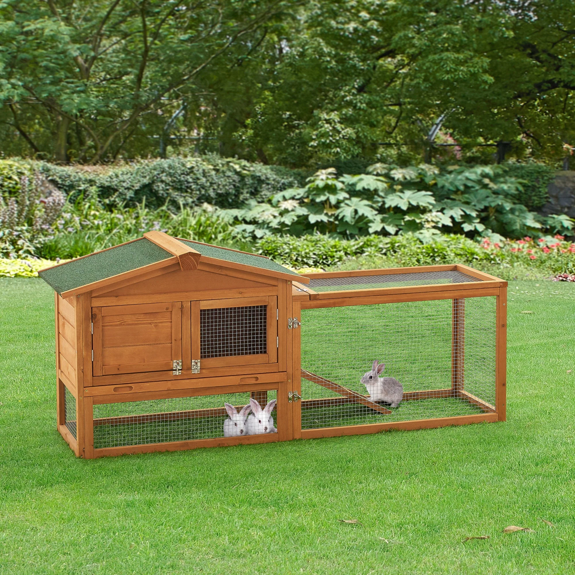[en.casa] Konijnenhok Oberursel 68x156x52 cm houtkleurig - Image 2