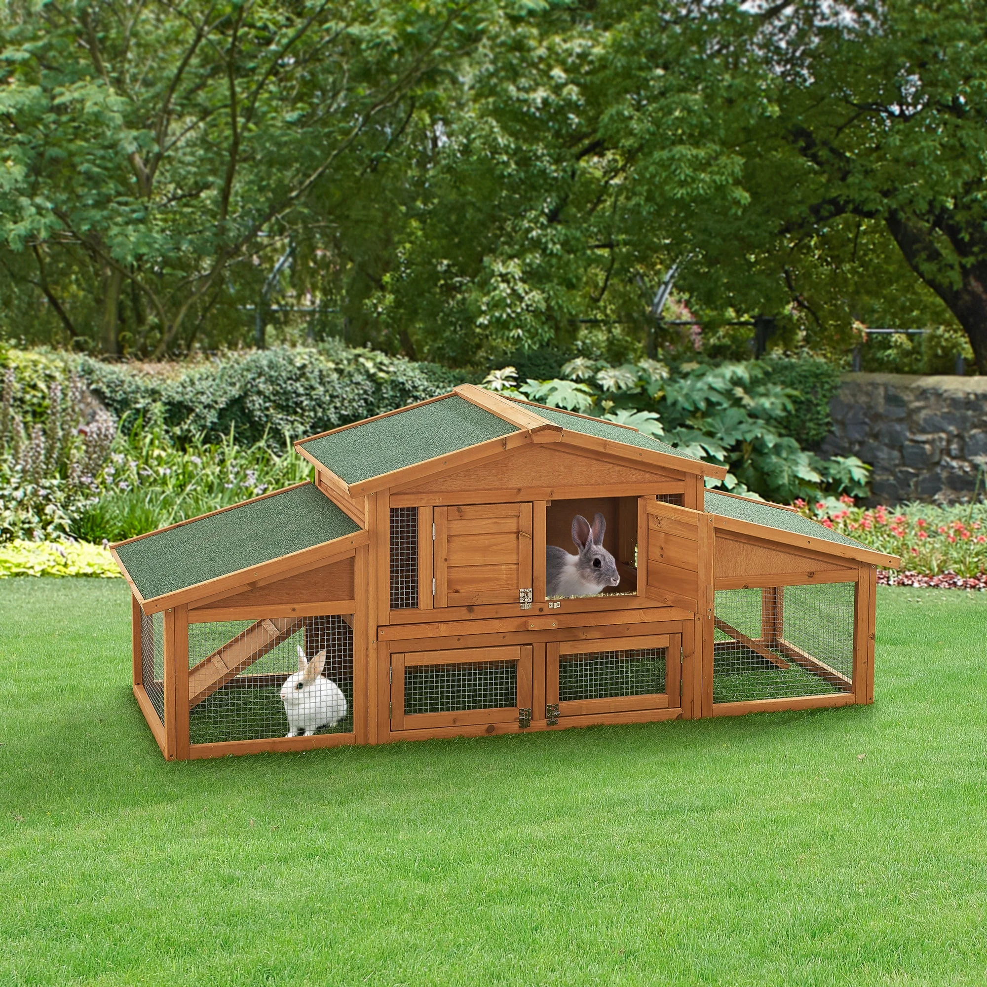 [en.casa] Konijnenhok Schmitten 72x180x62 cm houtkleurig - Image 2
