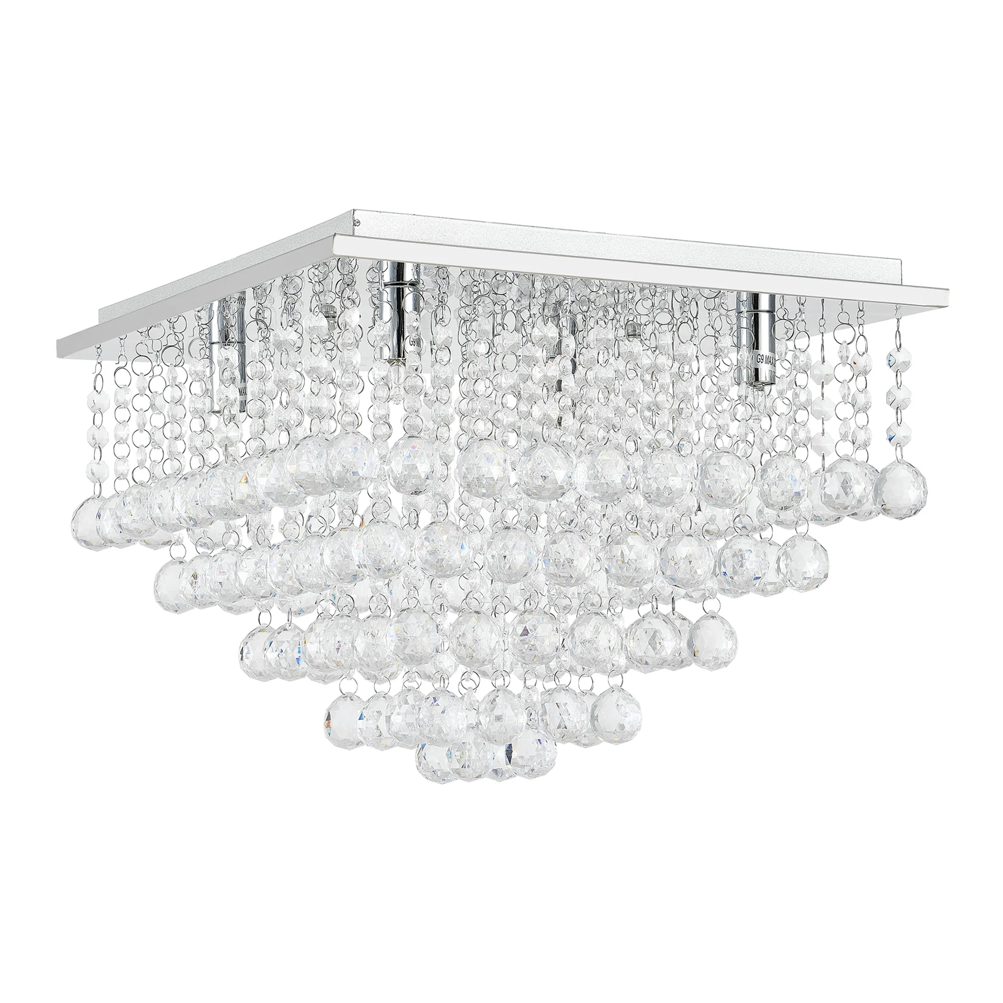 Plafondlamp Veli Prisma 28x38x38 met kristallen chroom 4xG9