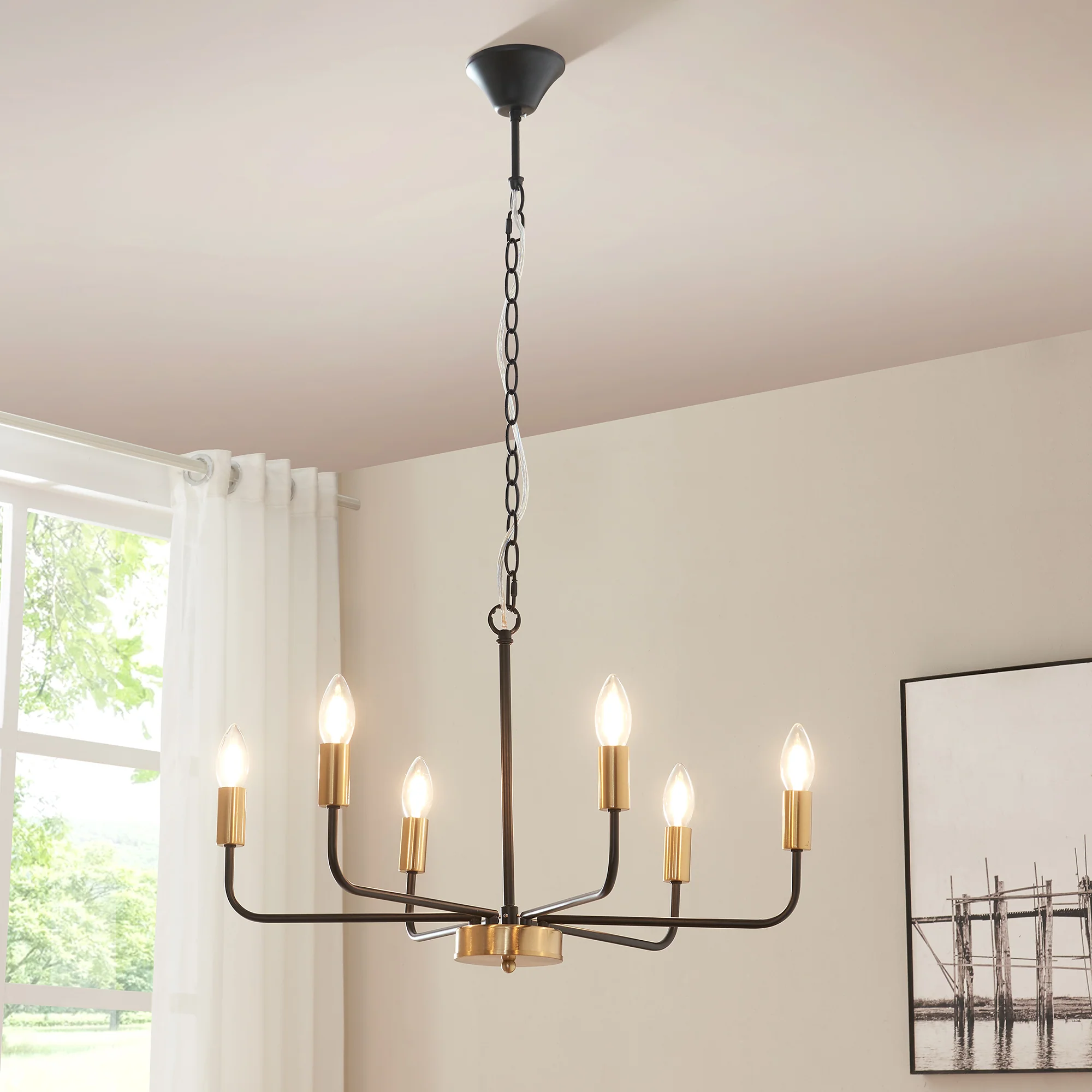 Kroonluchter Bishop 6-lichts 153x62x62 cm zwart en messing lux.pro
