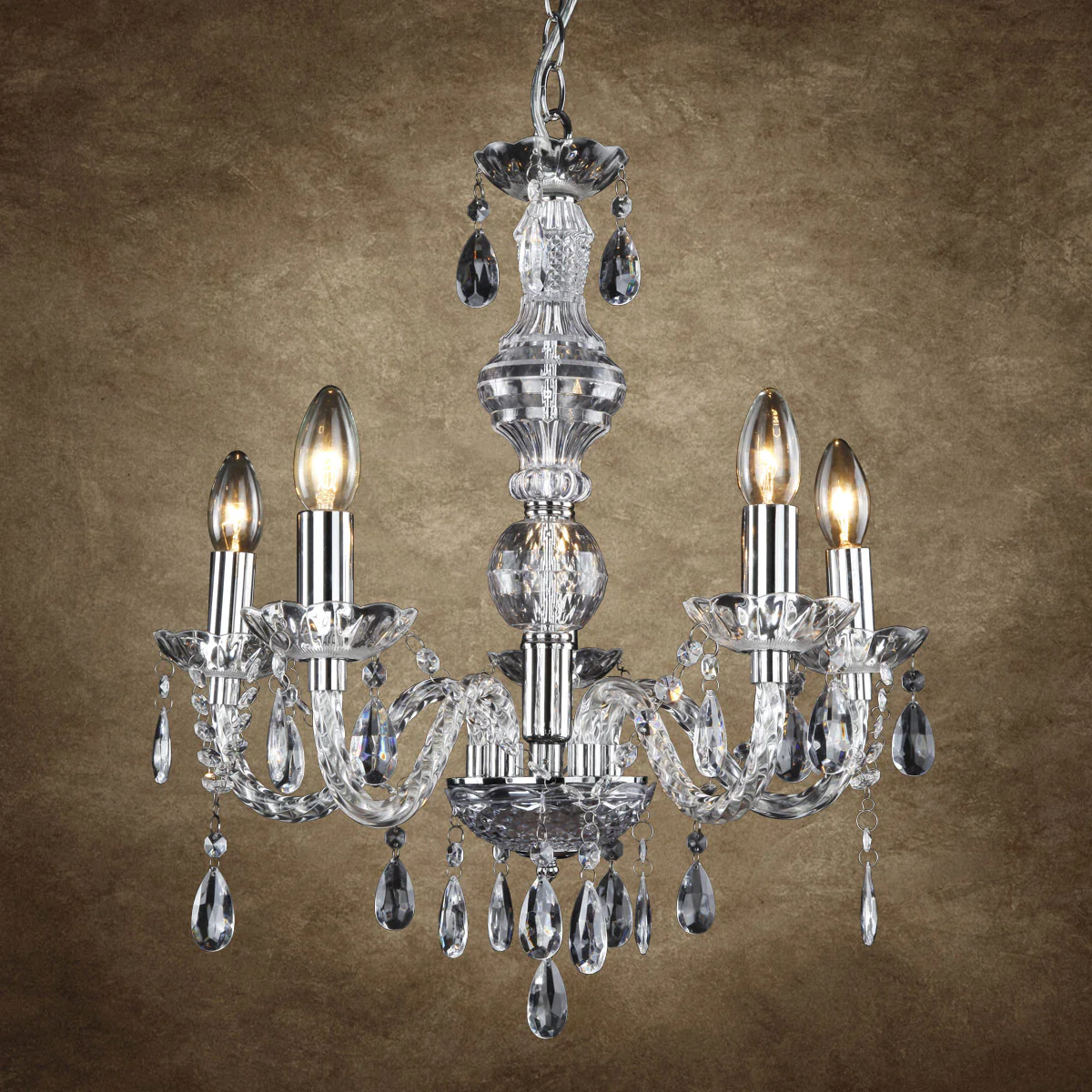 Kroonluchter 5-armig Elegance met kristallen 5xE14 chroom