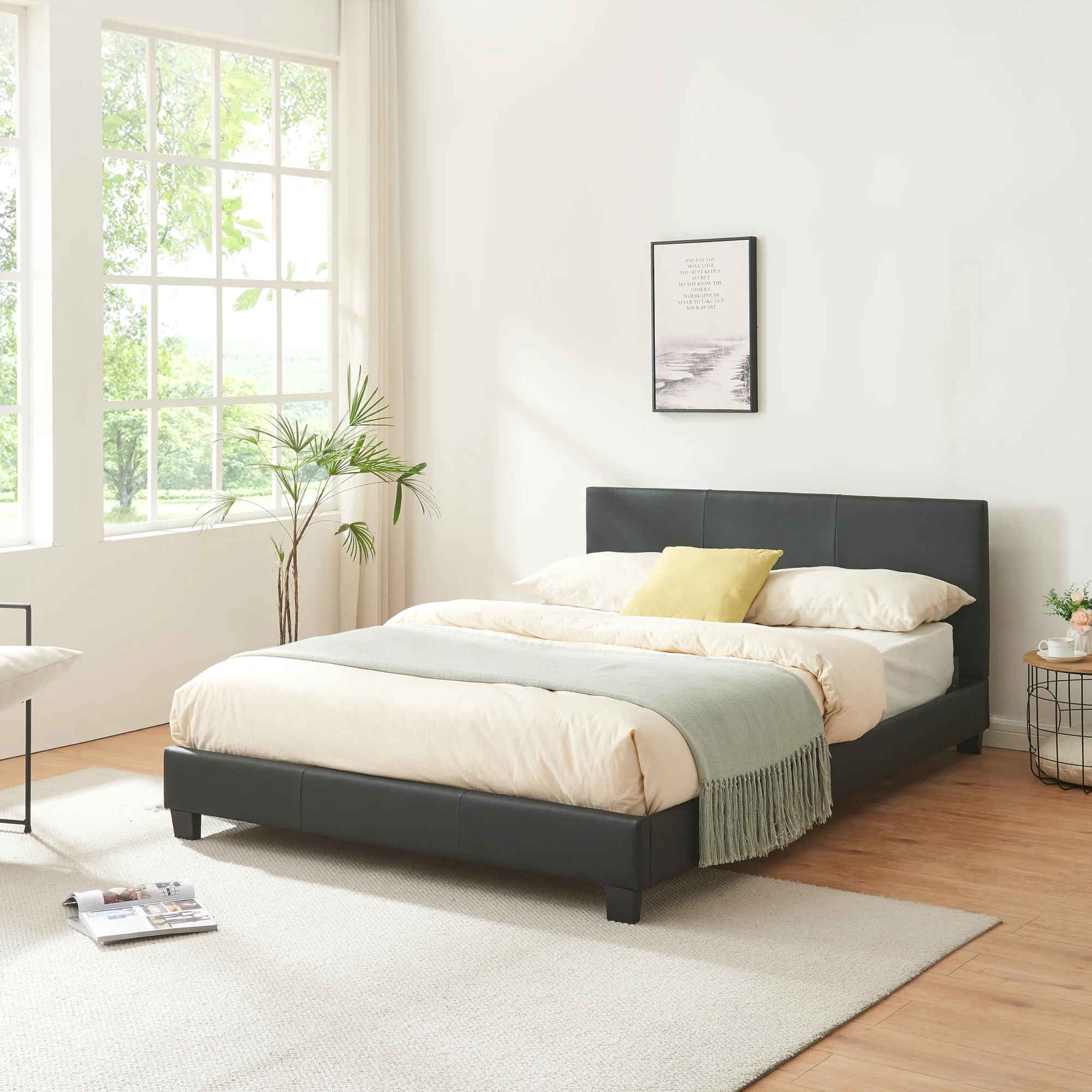 Bed Aron kunstleer met bedbodem 140x200 cm zwart