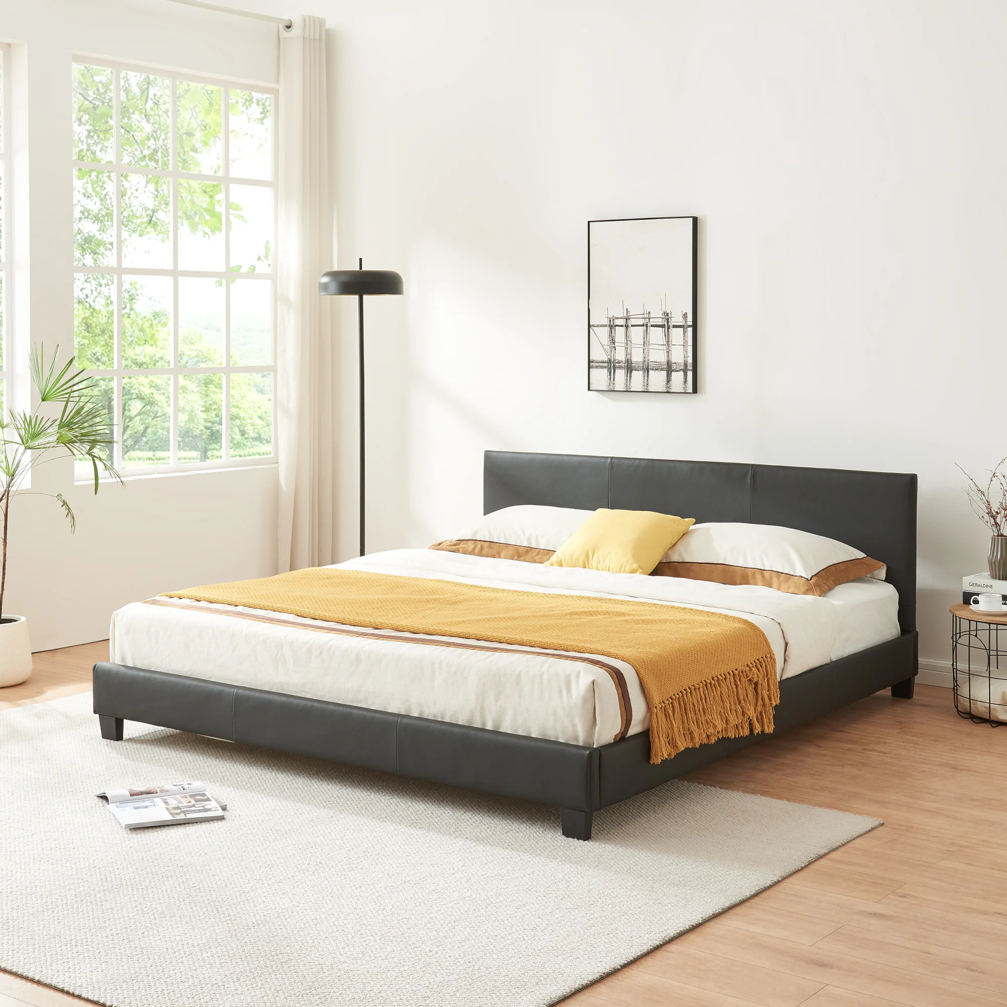 Tweepersoonsbed Aron kunstleer zwart 180x200 cm
