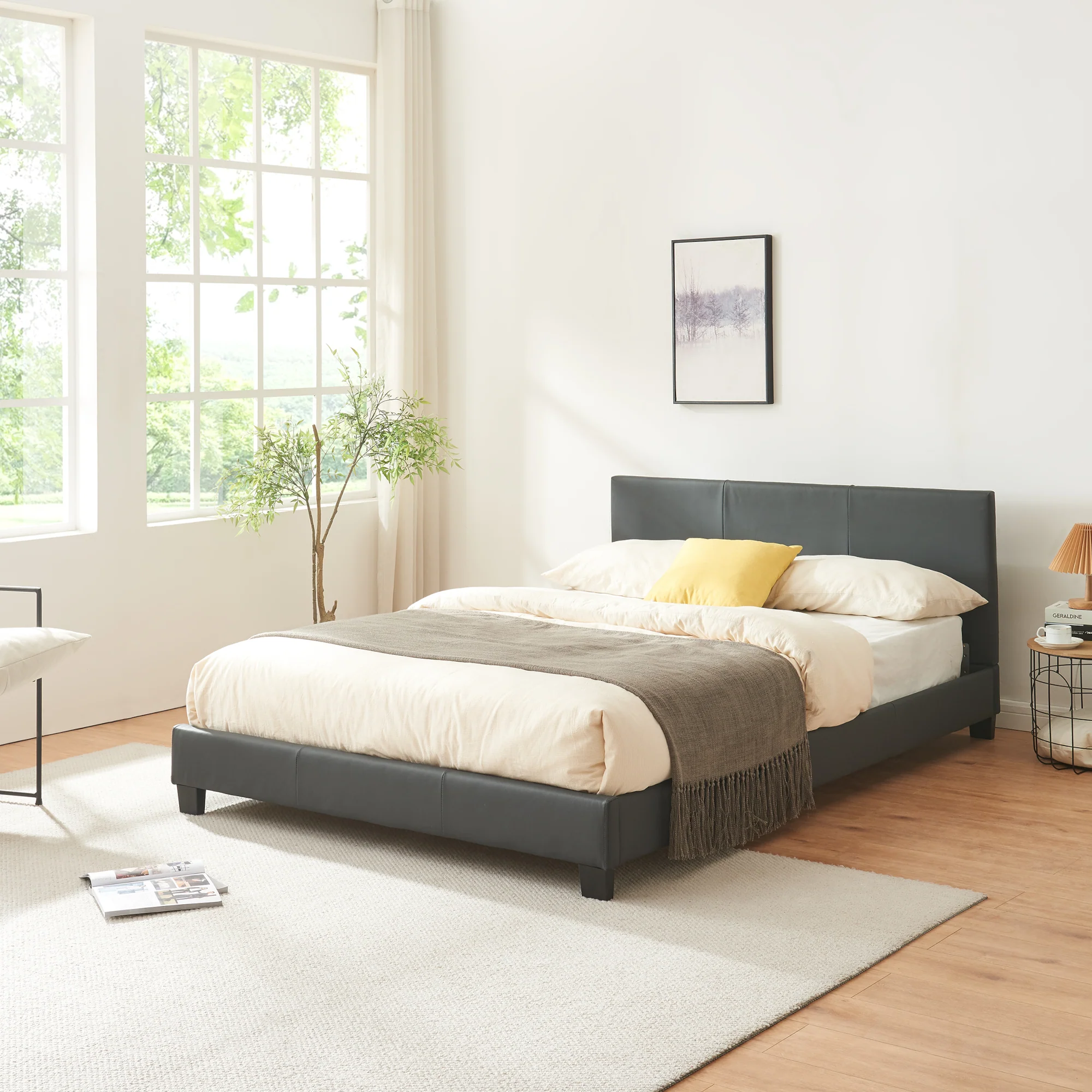 Houten bed Aron met bedbodem 140x200 cm donkergrijs