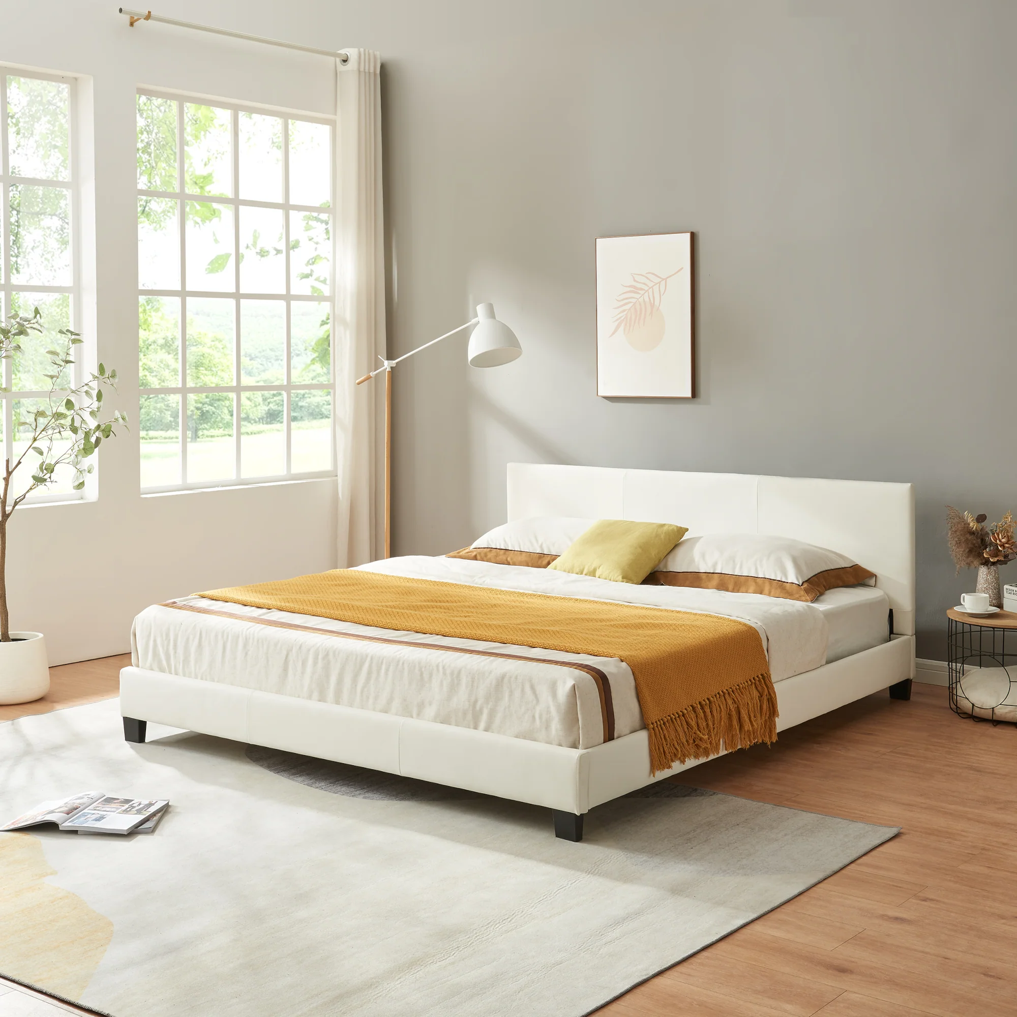 Houten bed Aron kunstleer 180x200 cm wit