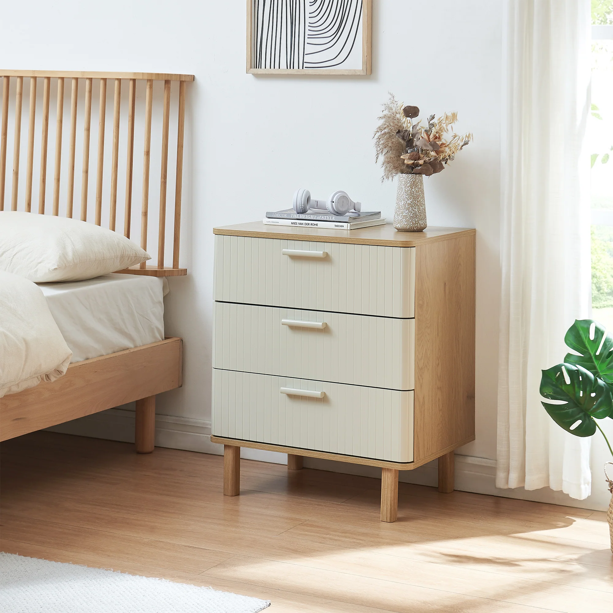Commode Ferrersp 70x60x40 cm eikenkleurig havermout en naturel [en.casa] - Image 2