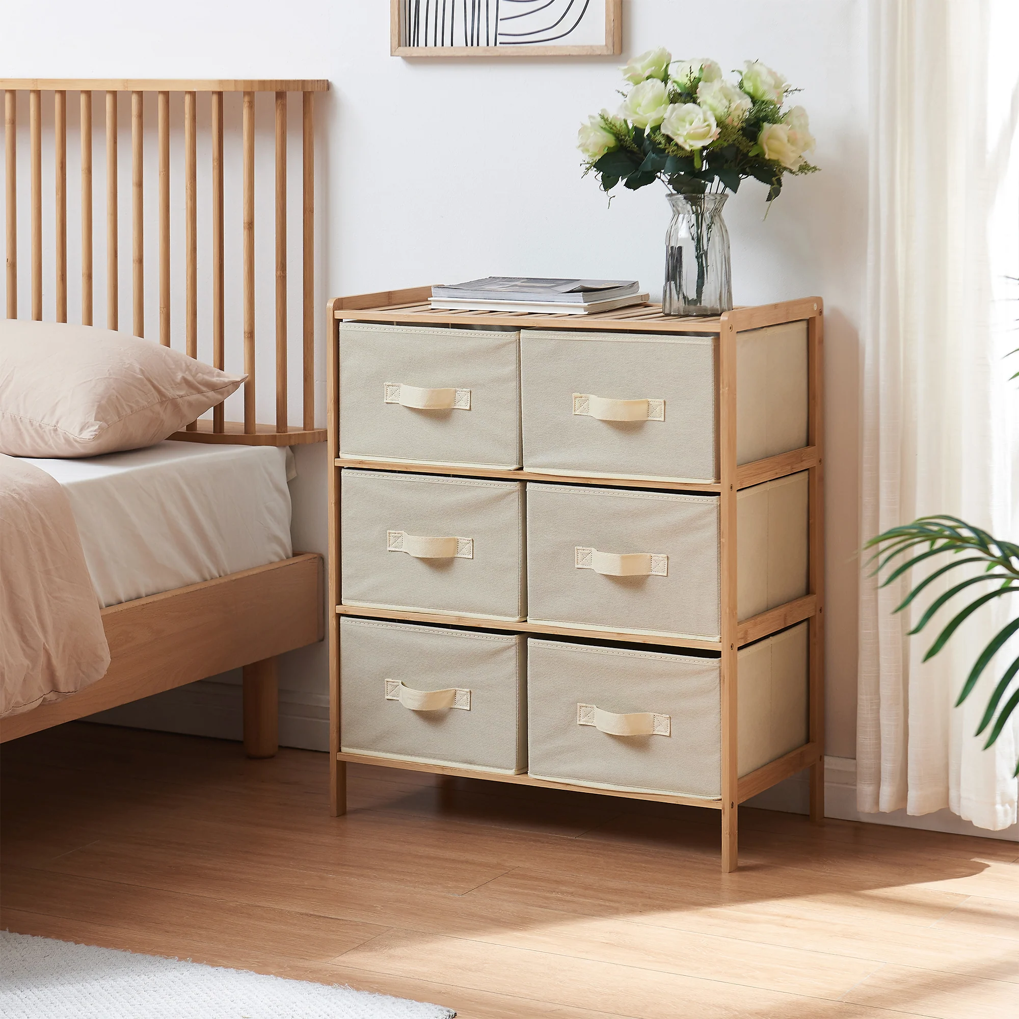 Ladekast Maldon met stoffen lades naturel en beige [en.casa] - Image 2