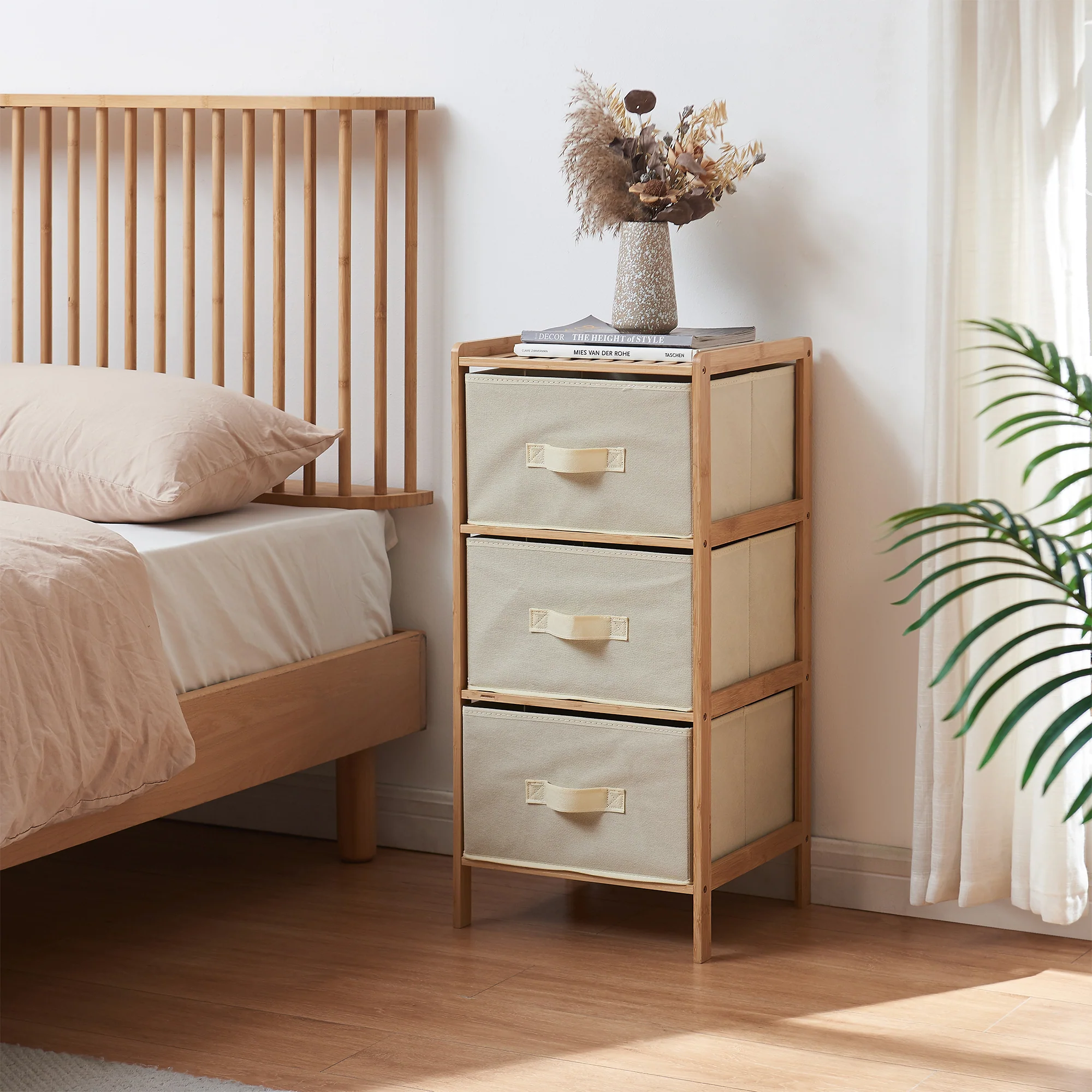 Ladekast Maldon met stoffen lades naturel en beige [en.casa] - Image 3