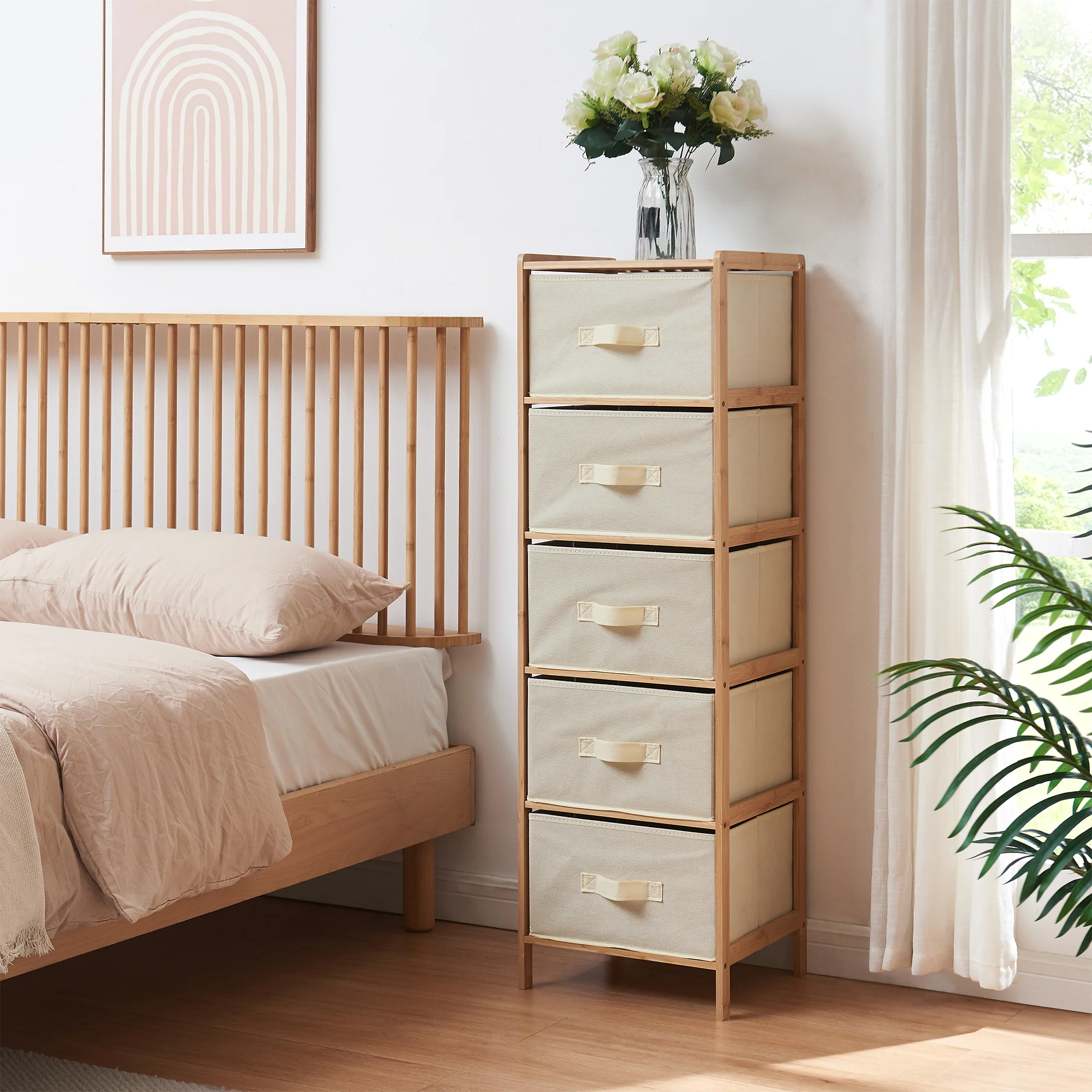 Ladekast Maldon met stoffen lades naturel en beige [en.casa] - Image 4