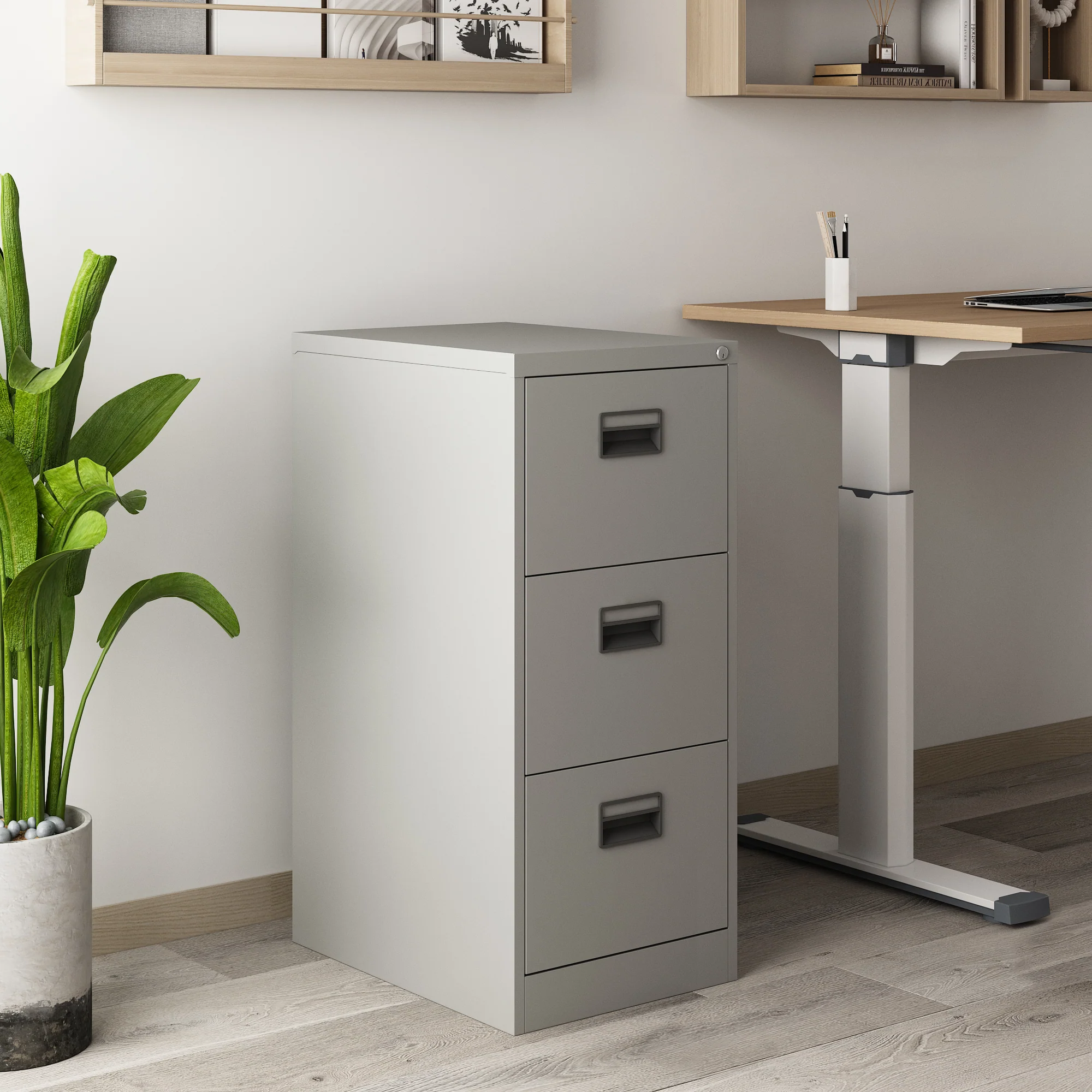 Ladekast Rääkkylä 103x45x62 cm staal met 3 lades grijs [en.casa]