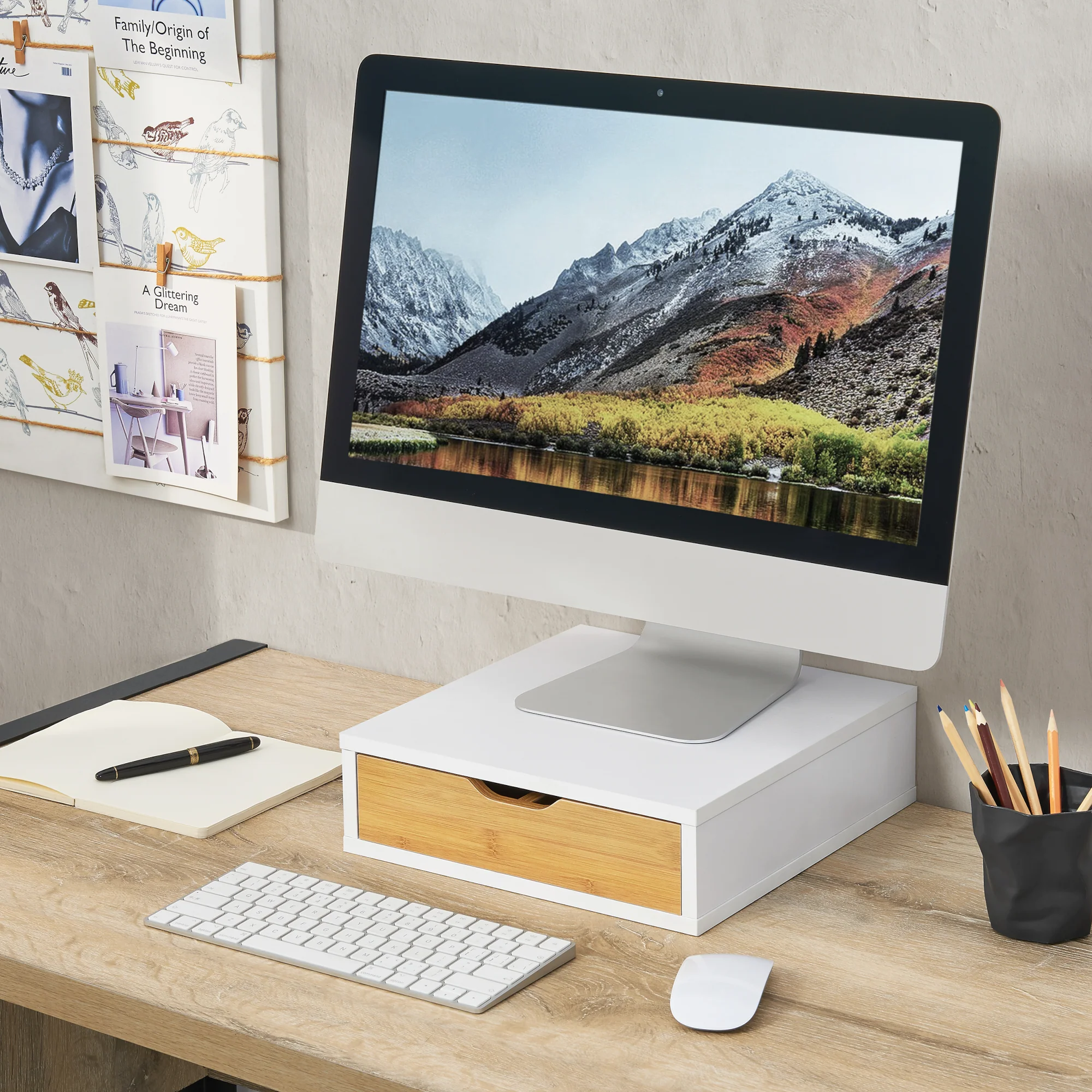 [en.casa] Bureau organizer Vieremä met 1 lade 9x30x31 cm bamboe
