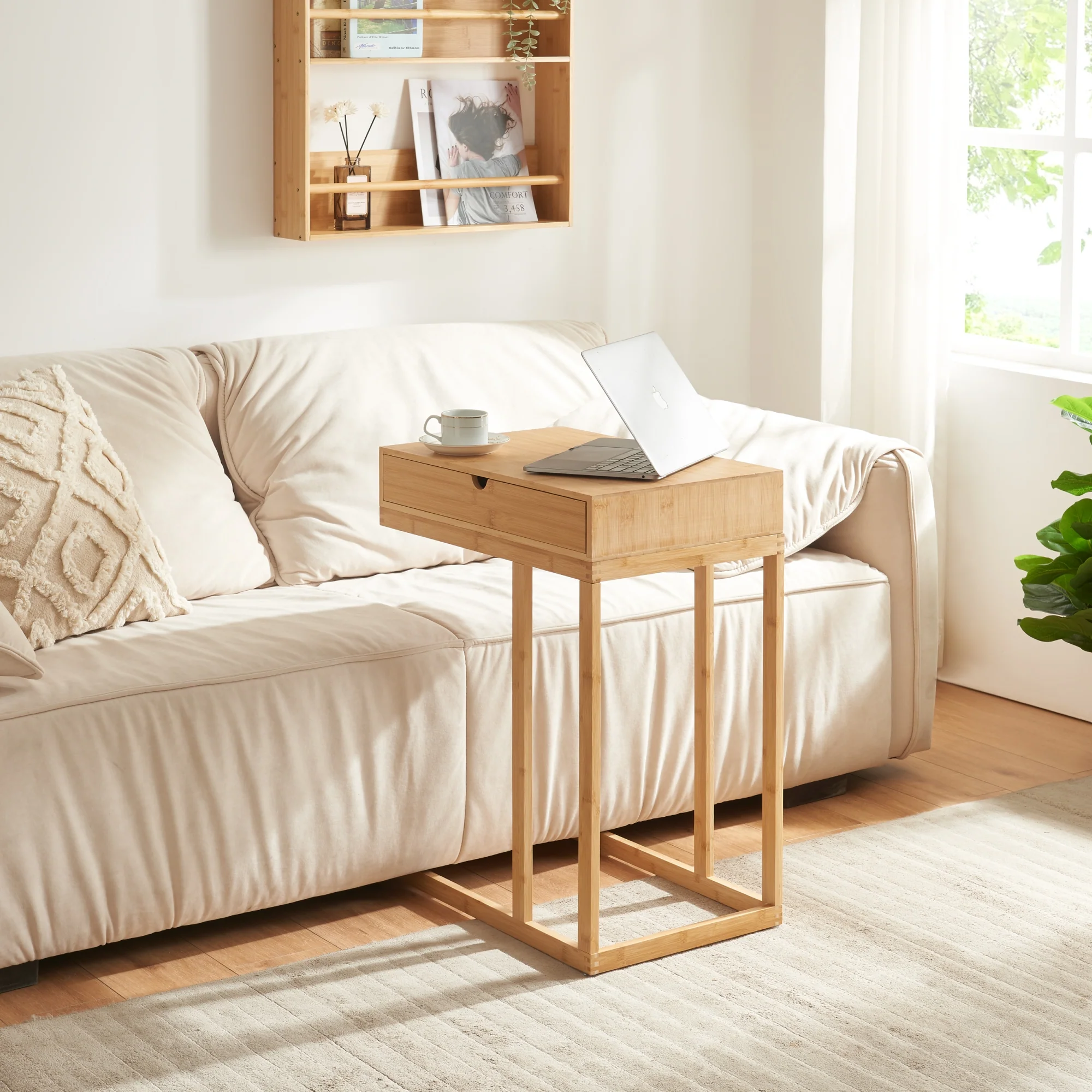 [en.casa] Bijzettafel Kåfjord laptoptafel met lade 68x55x35 cm bamboe