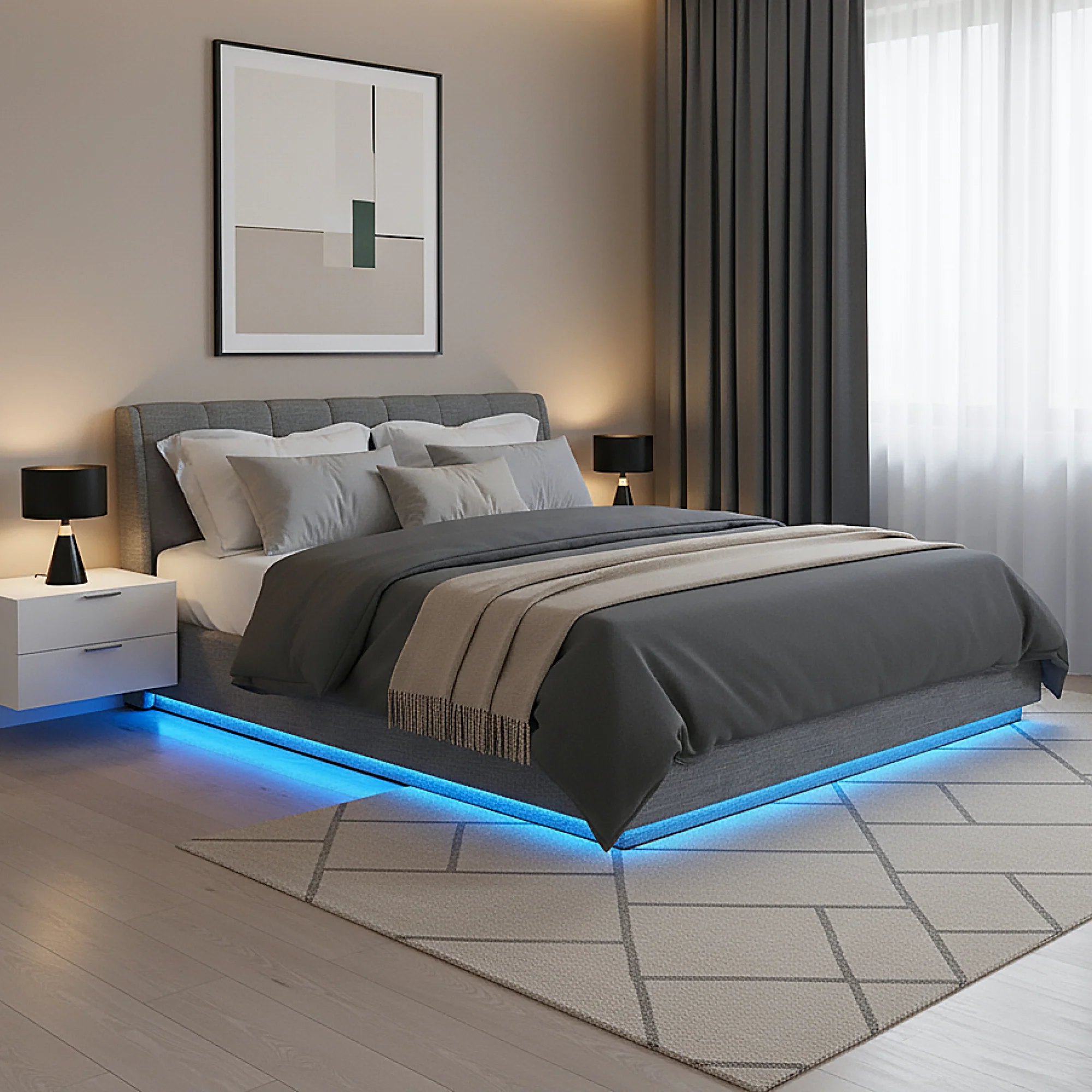 Tweepersoonsbed Tröstiar led bed met opbergruimte linnen [en.casa] - Image 2