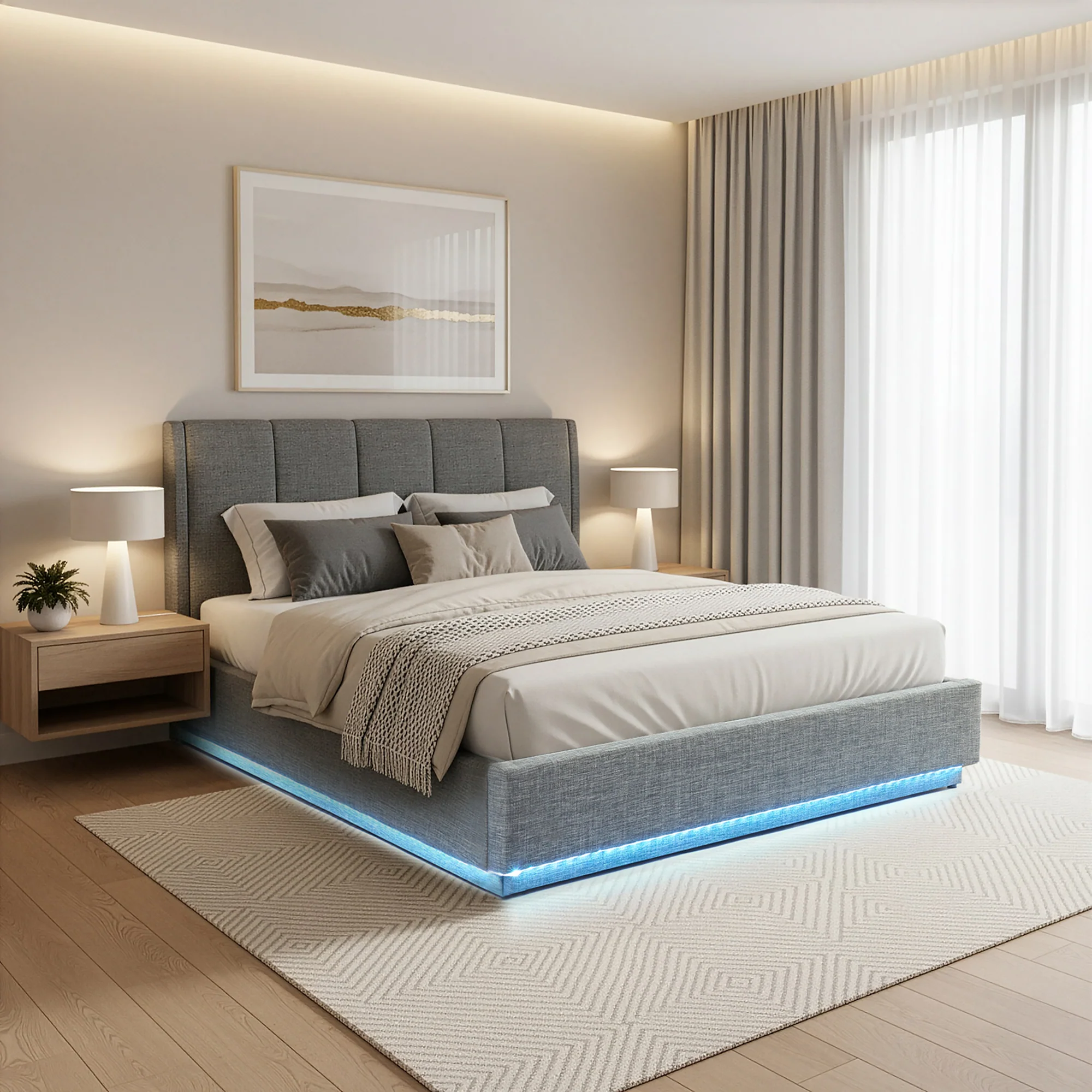 Tweepersoonsbed Tröstiar led bed met opbergruimte linnen [en.casa] - Image 3