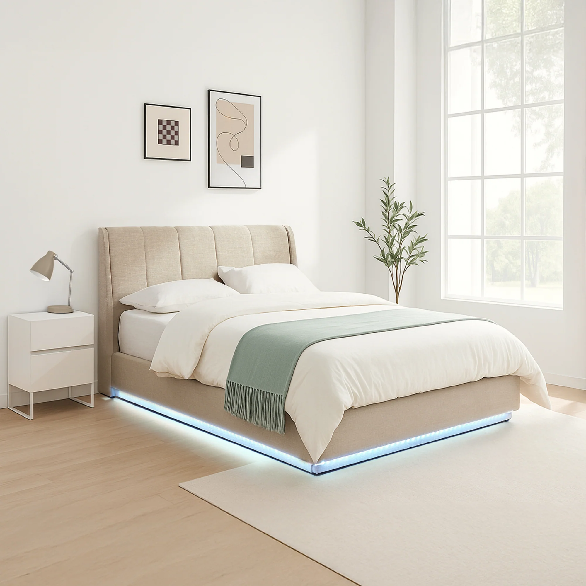 Tweepersoonsbed Tröstiar led bed met opbergruimte linnen [en.casa] - Image 7