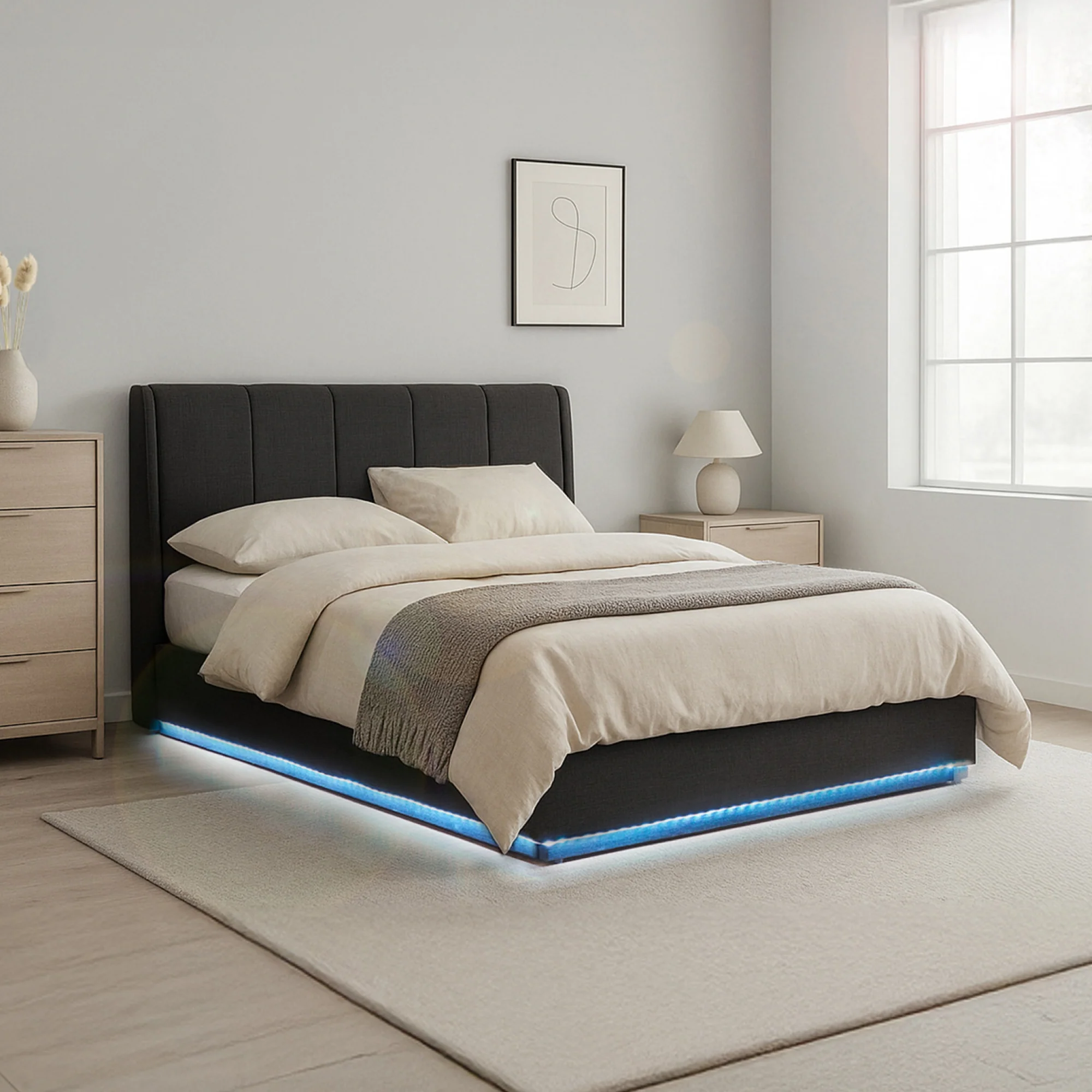 Tweepersoonsbed Tröstiar led bed met opbergruimte linnen [en.casa] - Image 9