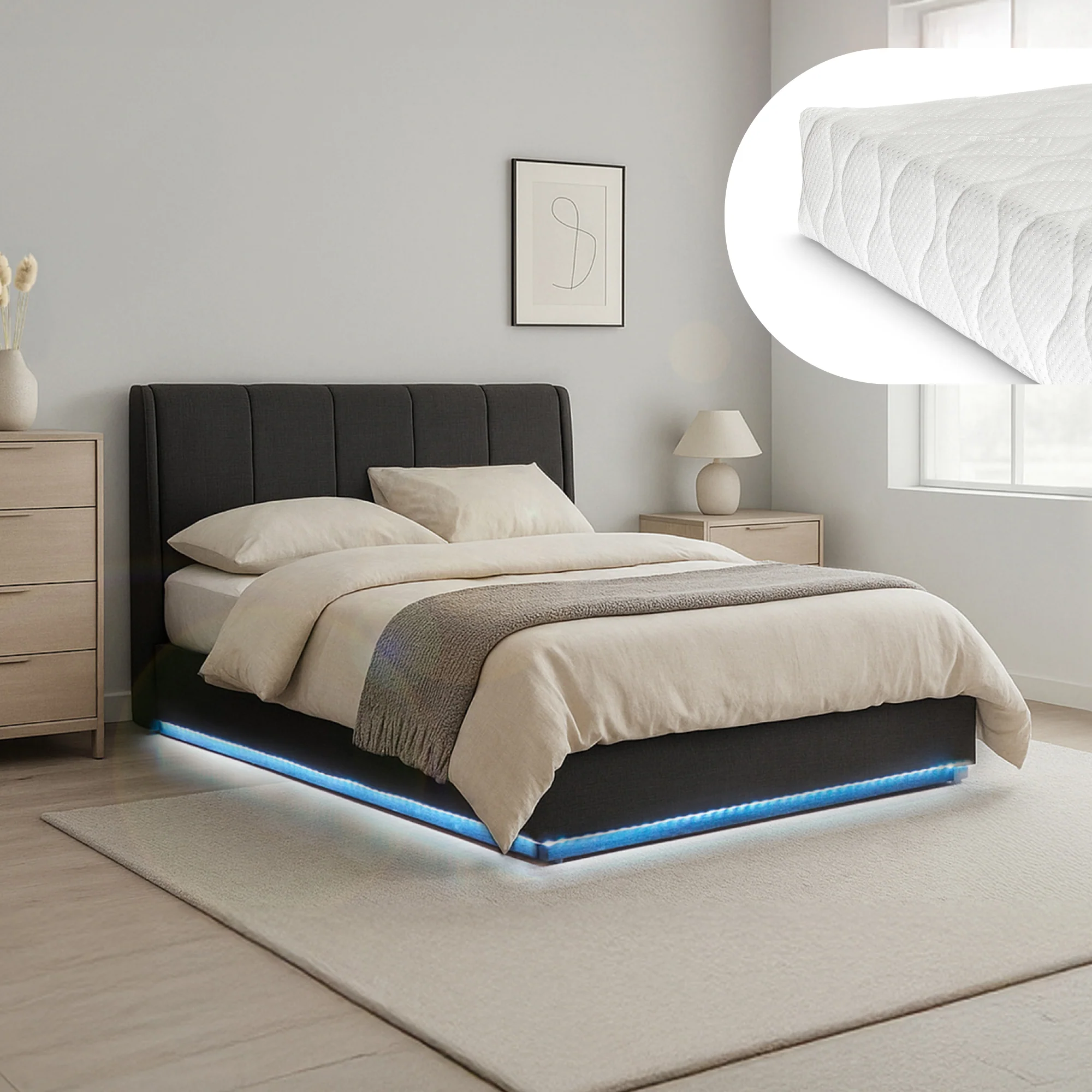Tweepersoonsbed Tröstiar met matras en LED [en.casa]