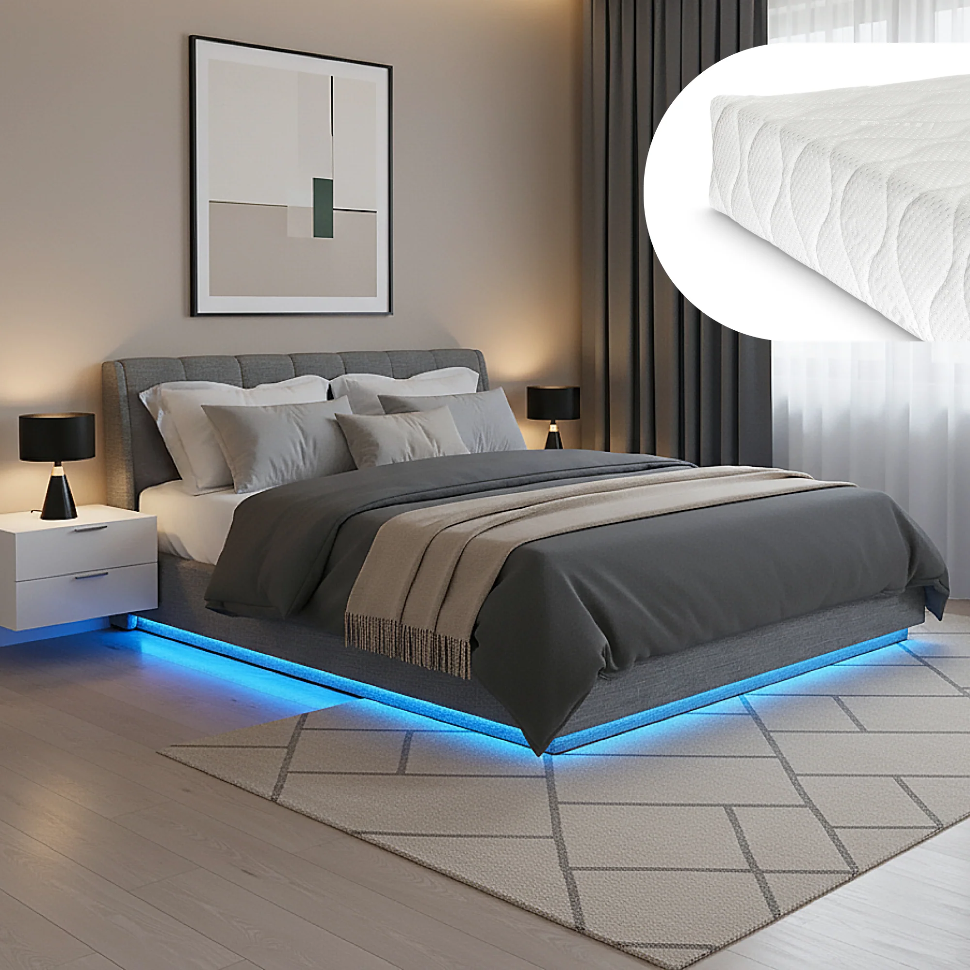 Tweepersoonsbed Tröstiar met matras en LED [en.casa] - Image 2