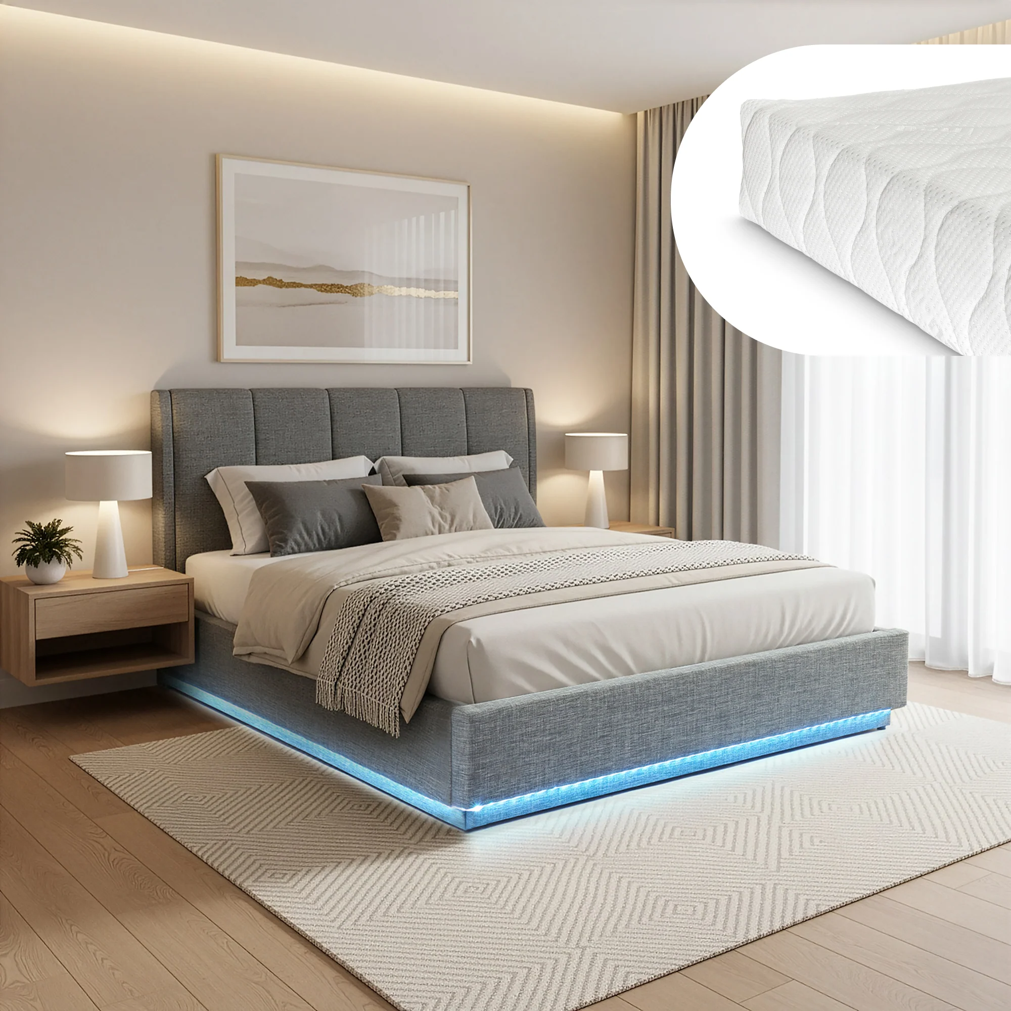 Tweepersoonsbed Tröstiar met matras en LED [en.casa] - Image 3