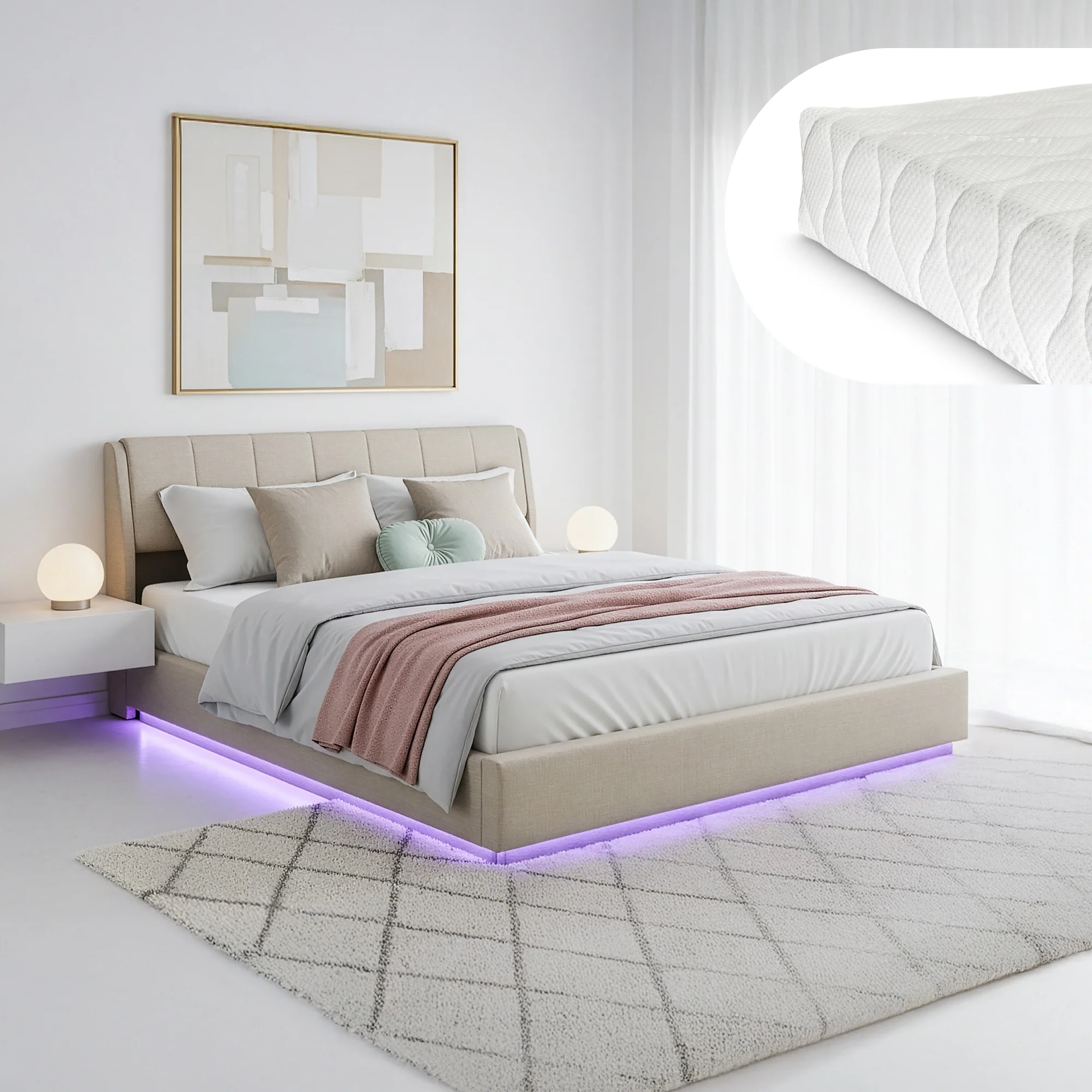 Tweepersoonsbed Tröstiar met matras en LED [en.casa] - Image 5