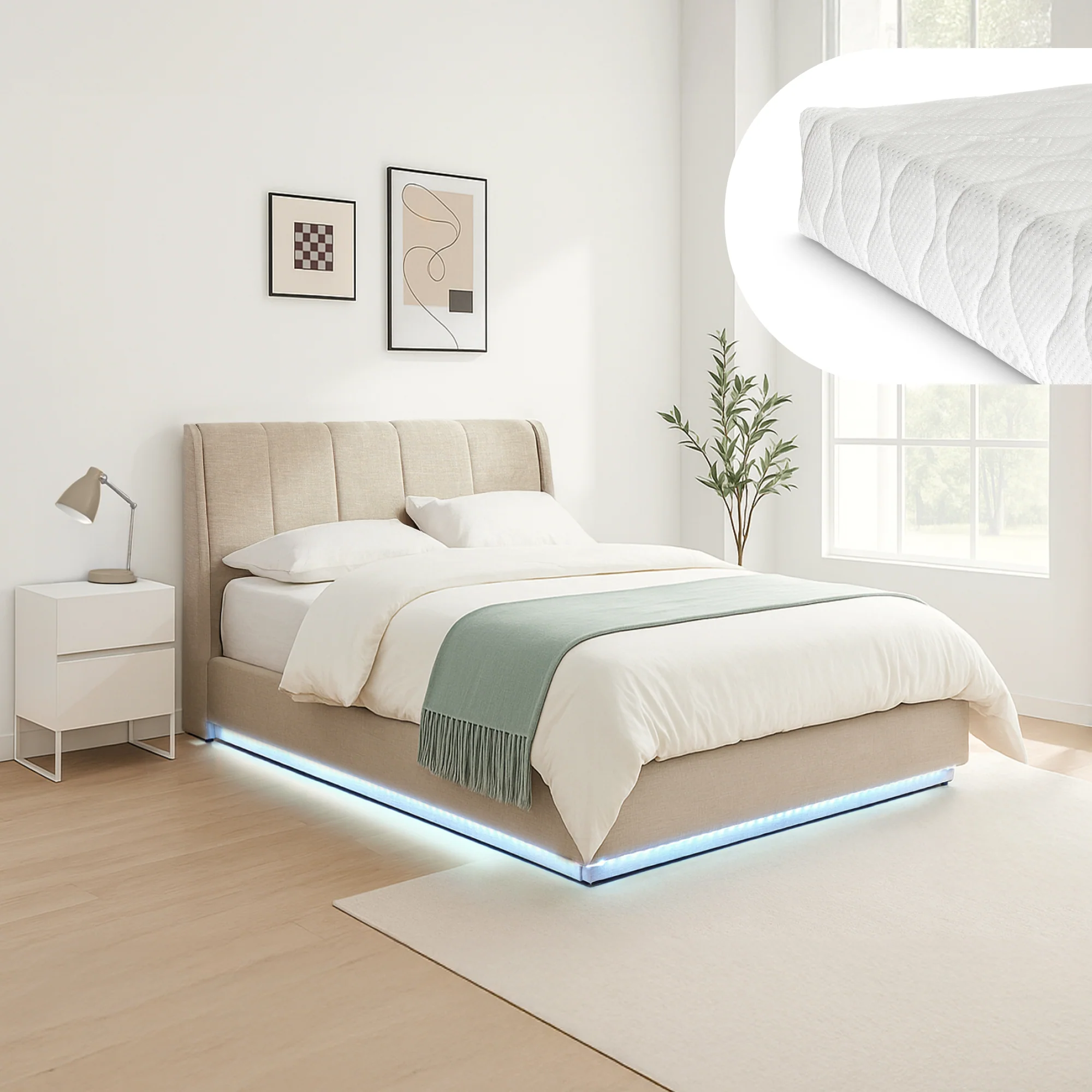 Tweepersoonsbed Tröstiar met matras en LED [en.casa] - Image 6