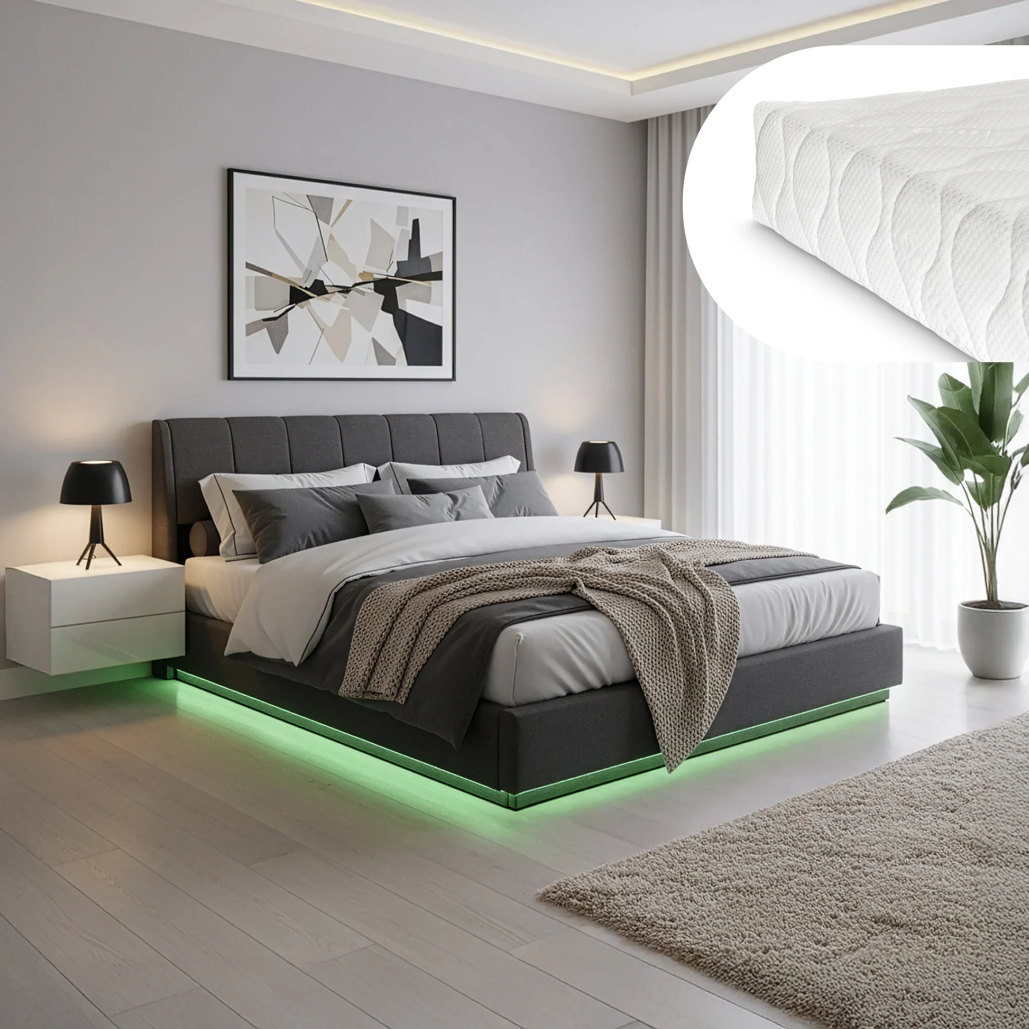 Tweepersoonsbed Tröstiar met matras en LED [en.casa] - Image 8