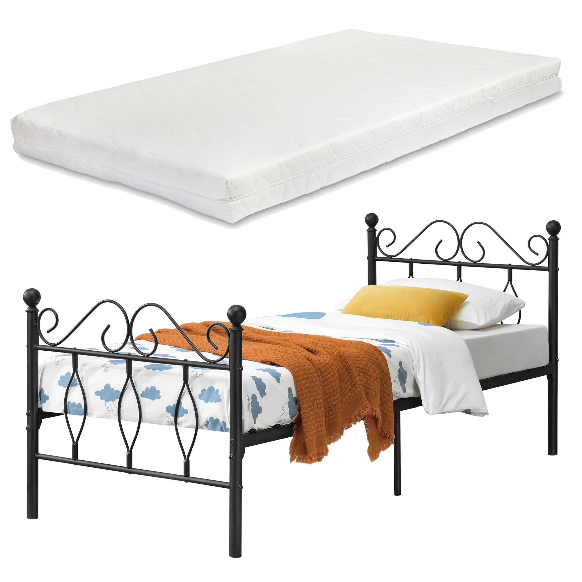 Metalen bedframe Apolda met matras en metalen bedbodem zwart - 3 varianten - Image 2