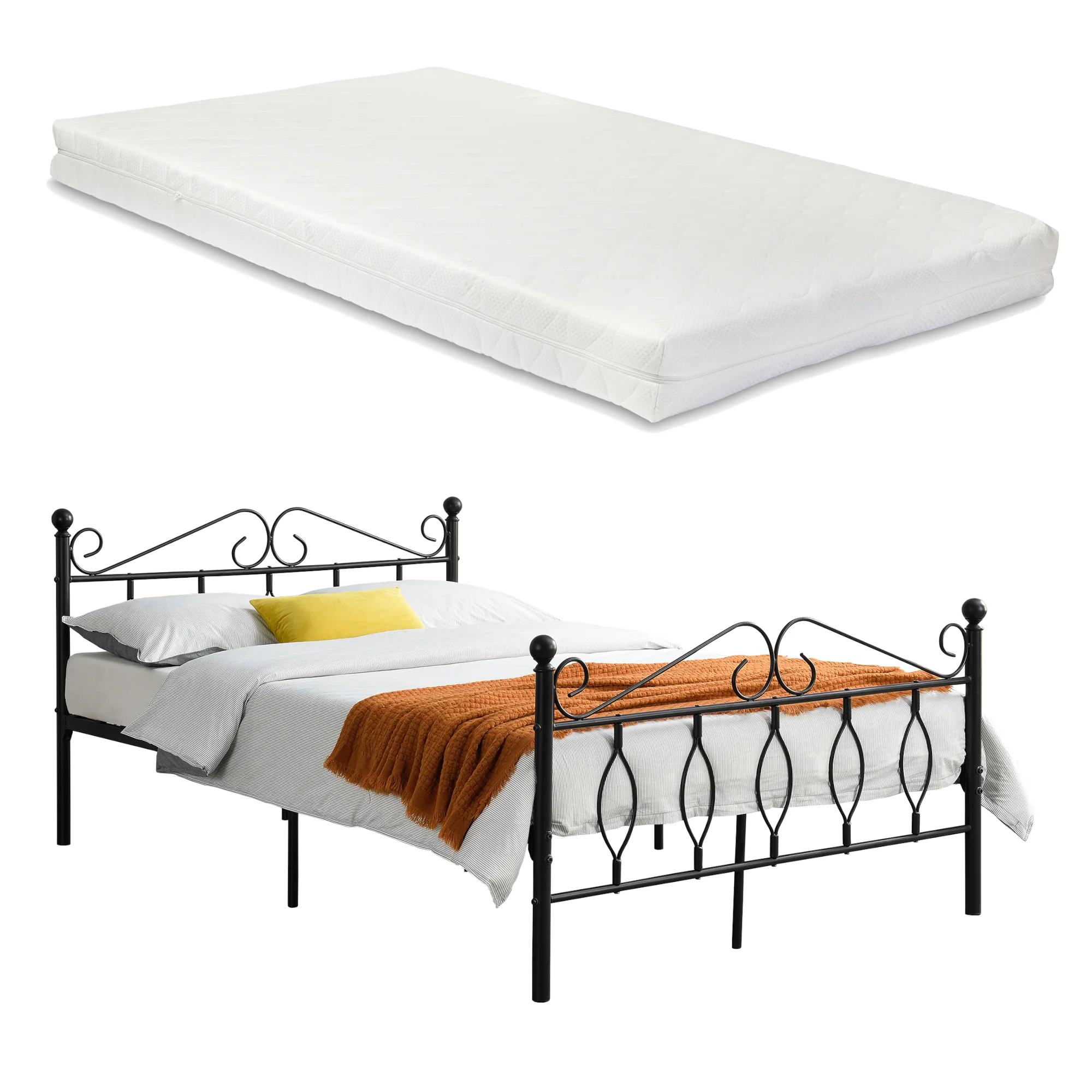 Metalen bedframe Apolda met matras en metalen bedbodem zwart - 3 varianten - Image 3