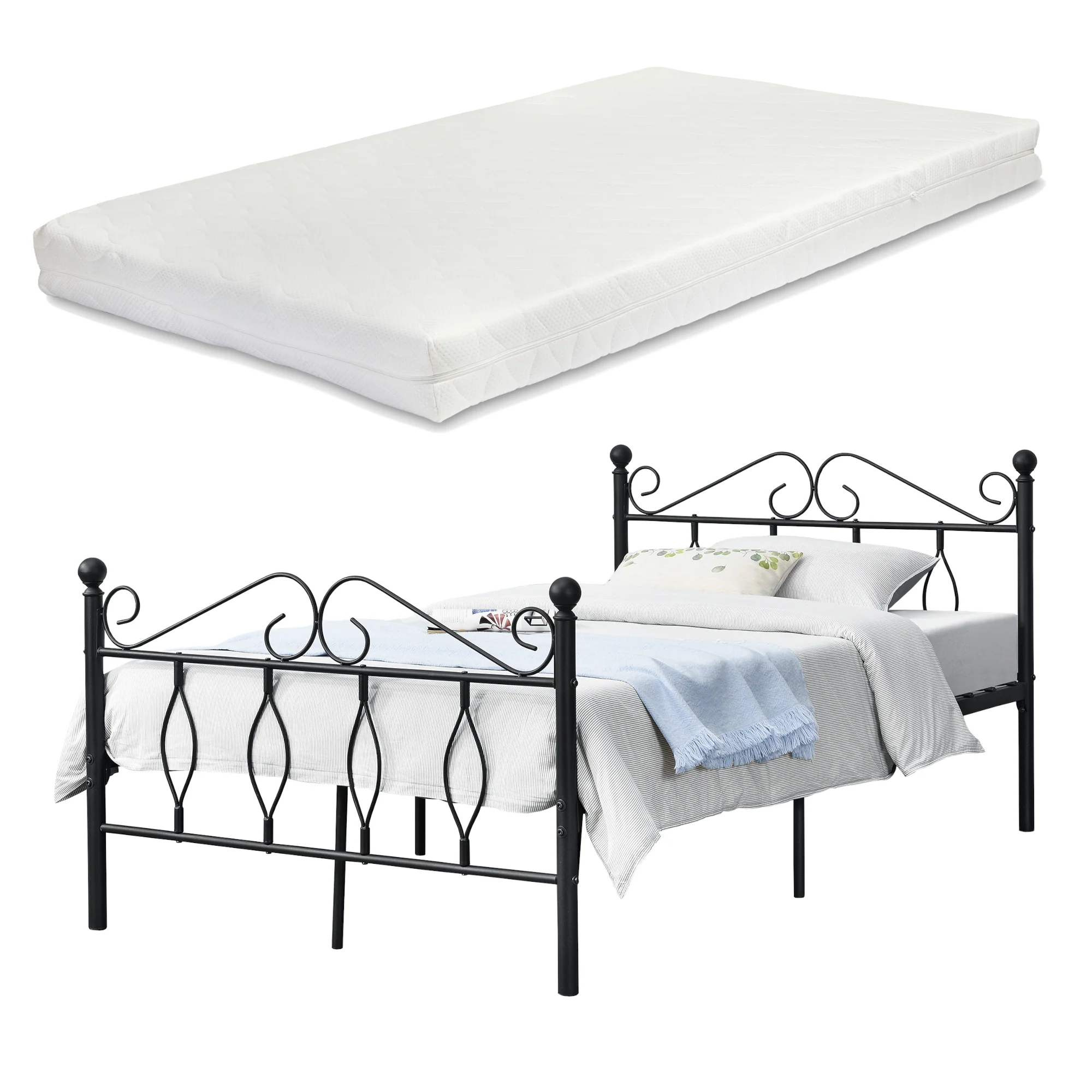 Metalen bedframe Apolda met matras en metalen bedbodem zwart - 3 varianten - Image 4