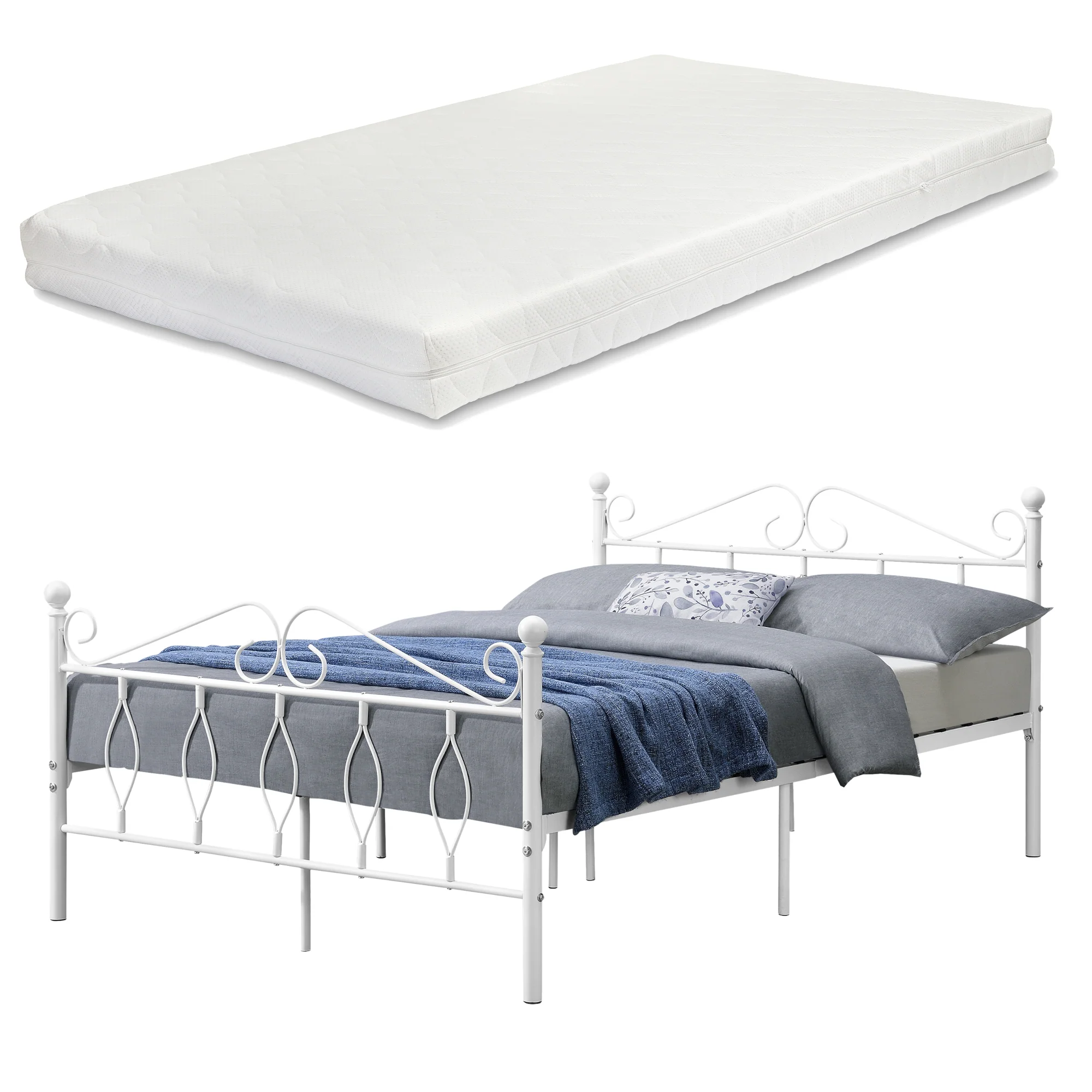Metalen bedframe Apolda met matras en metalen bedbodem wit - 3 varianten - Image 2