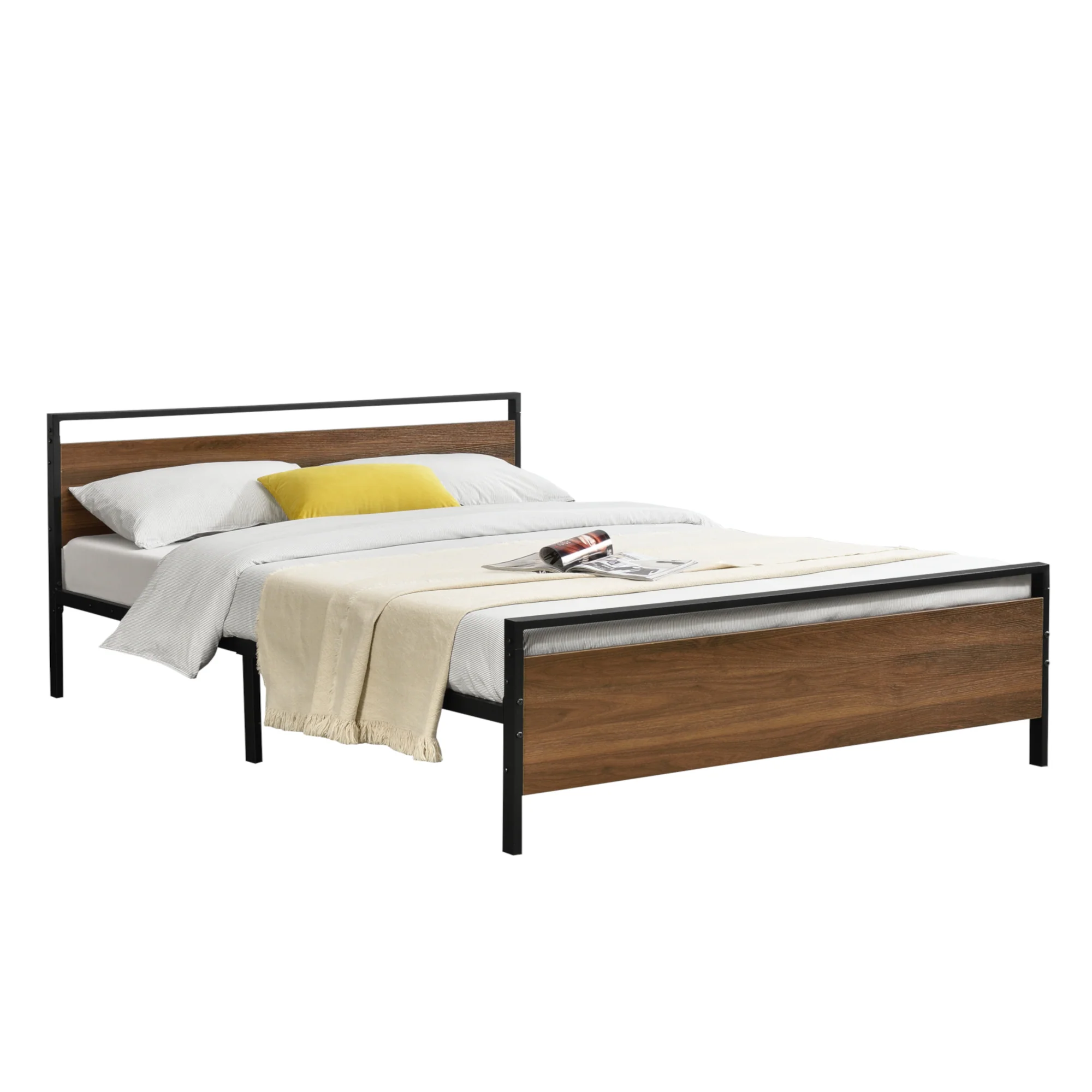 Metalen bed Finse bedframe met bedbodem zwart en walnootkleurig - 2 maten - Image 2