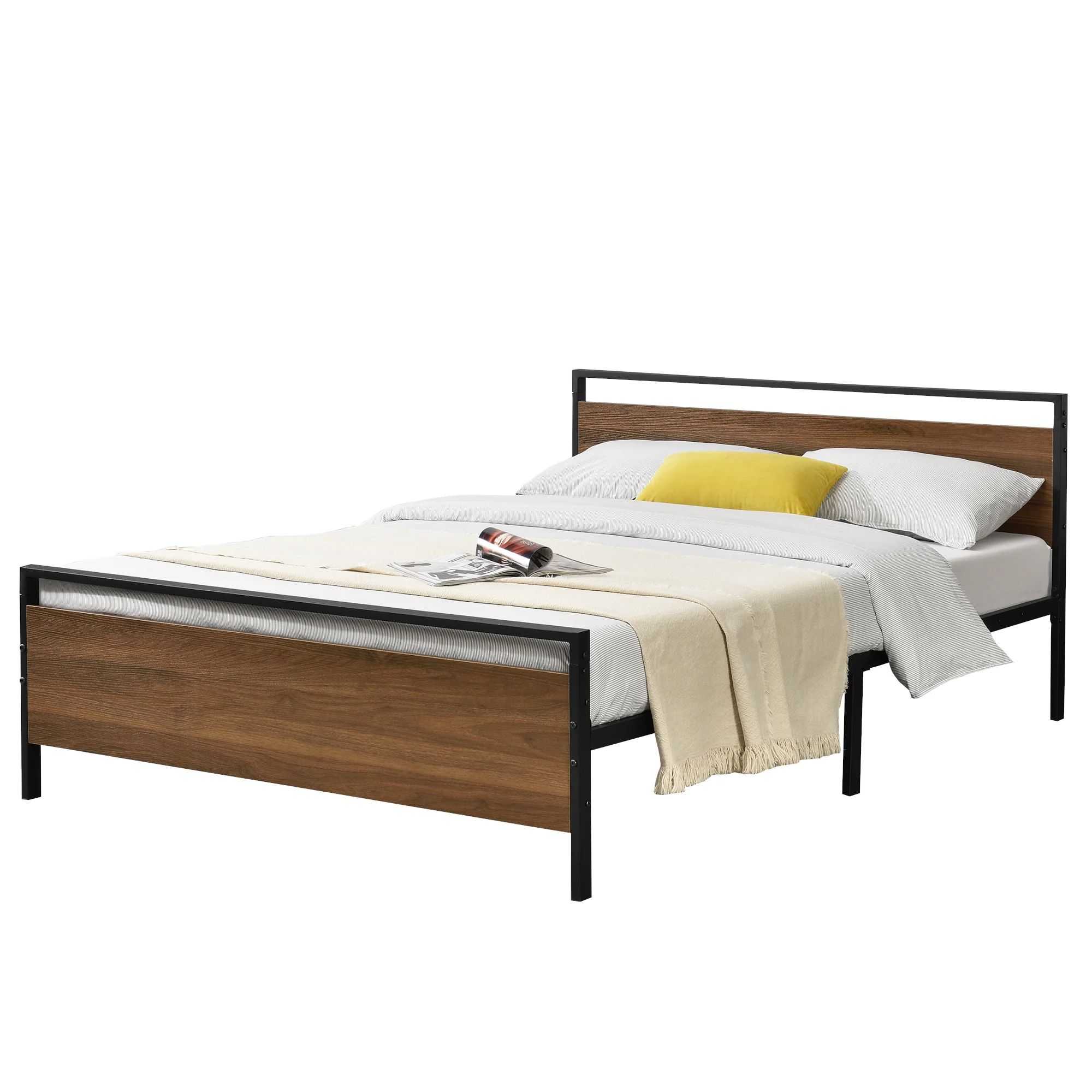 Metalen bed Finse bedframe met bedbodem zwart en walnootkleurig - 2 maten - Image 3