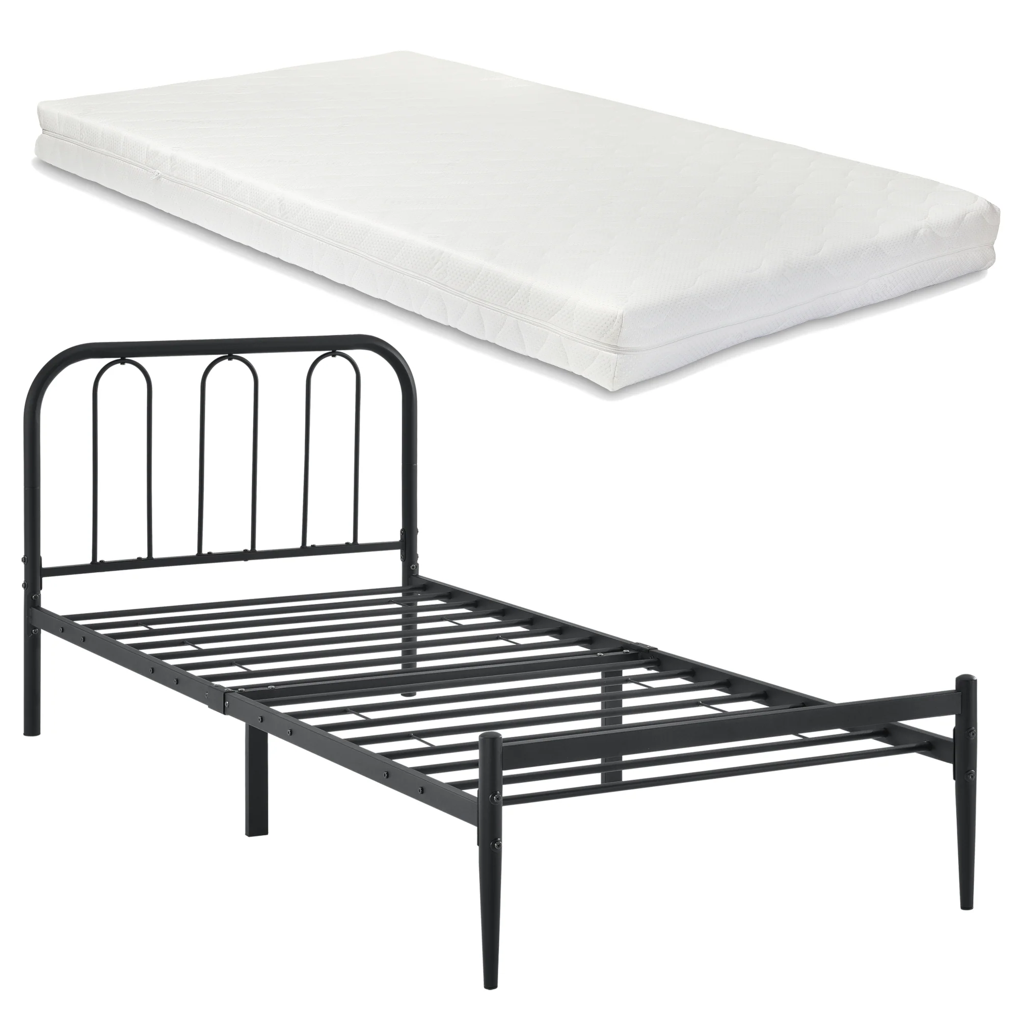 Metalen bedframe Hanko zwart met bedbodem en matras - verschillende maten - Image 2