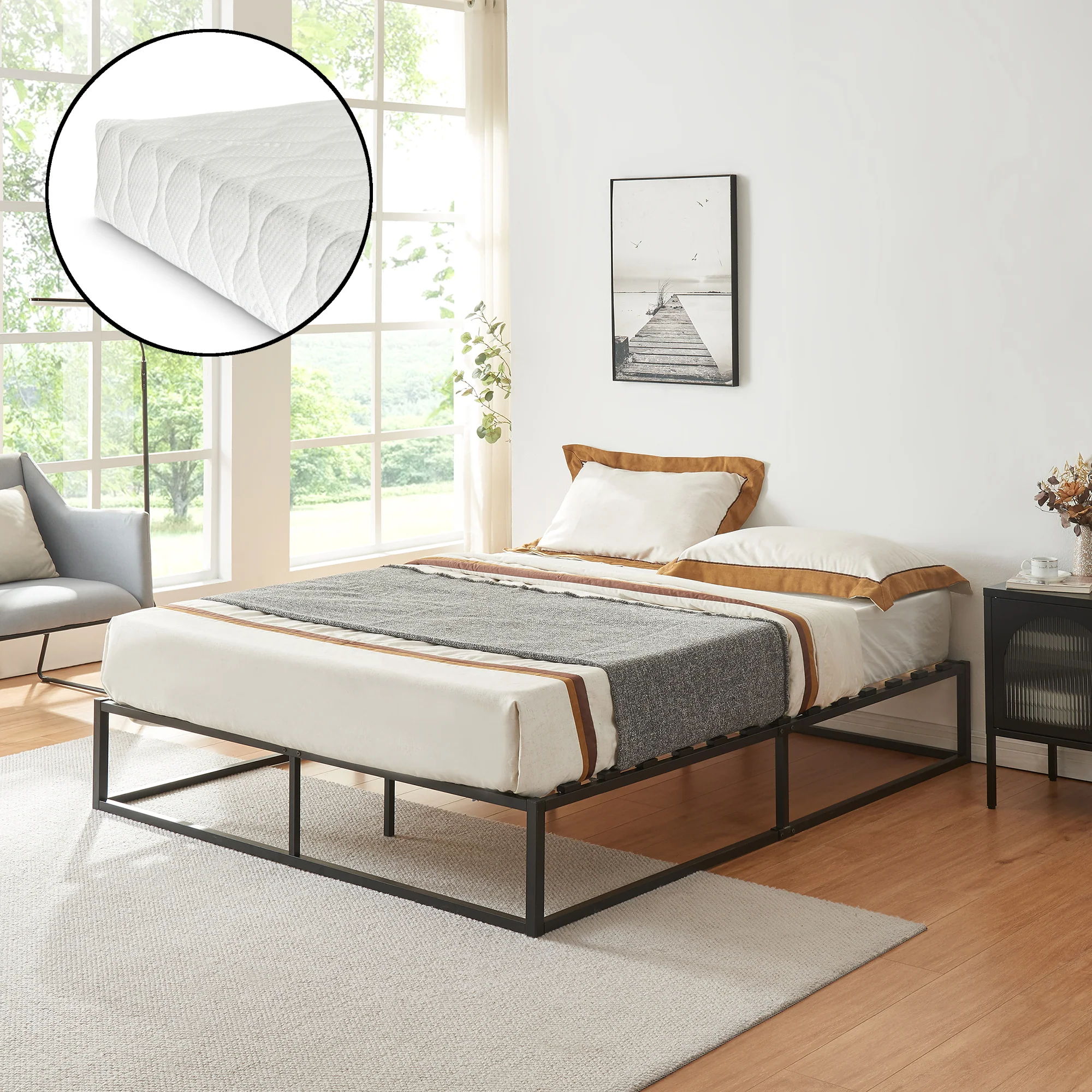 [en.casa] Stalen bed met bedbodem incl. matras zwart - verschillende maten - Image 2