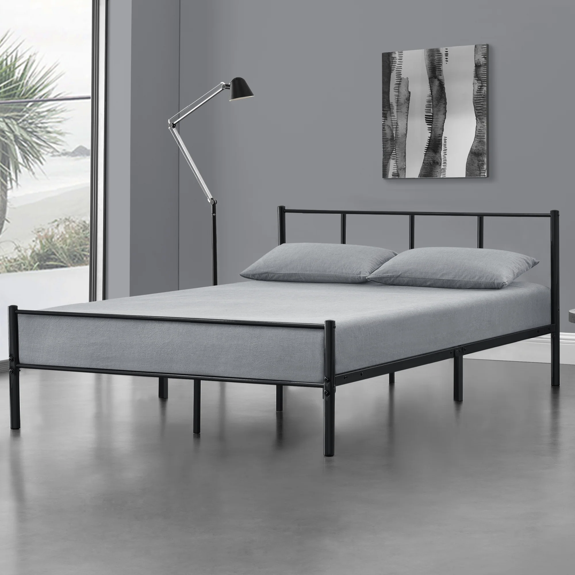 Stalen bed Laos bedframe met bedbodem zwart [en.casa]