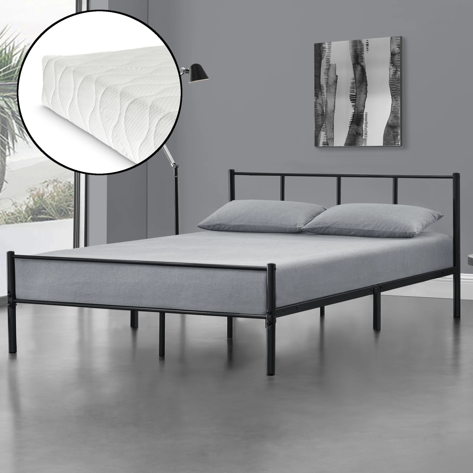 Metalen bedframe Laos met bedbodem en matras zwart - verschillende kleuren
